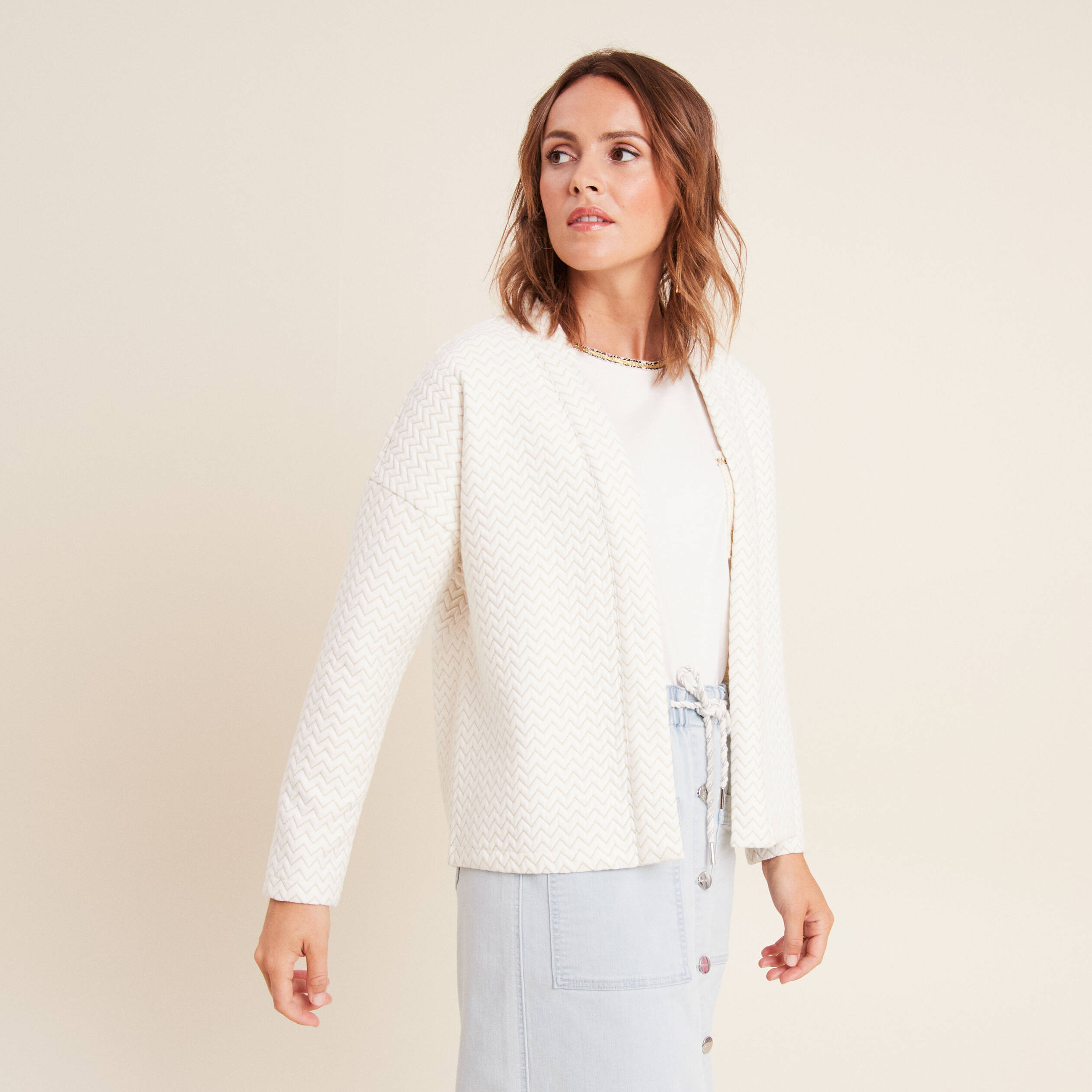Veste matelassée col châle ecru femme