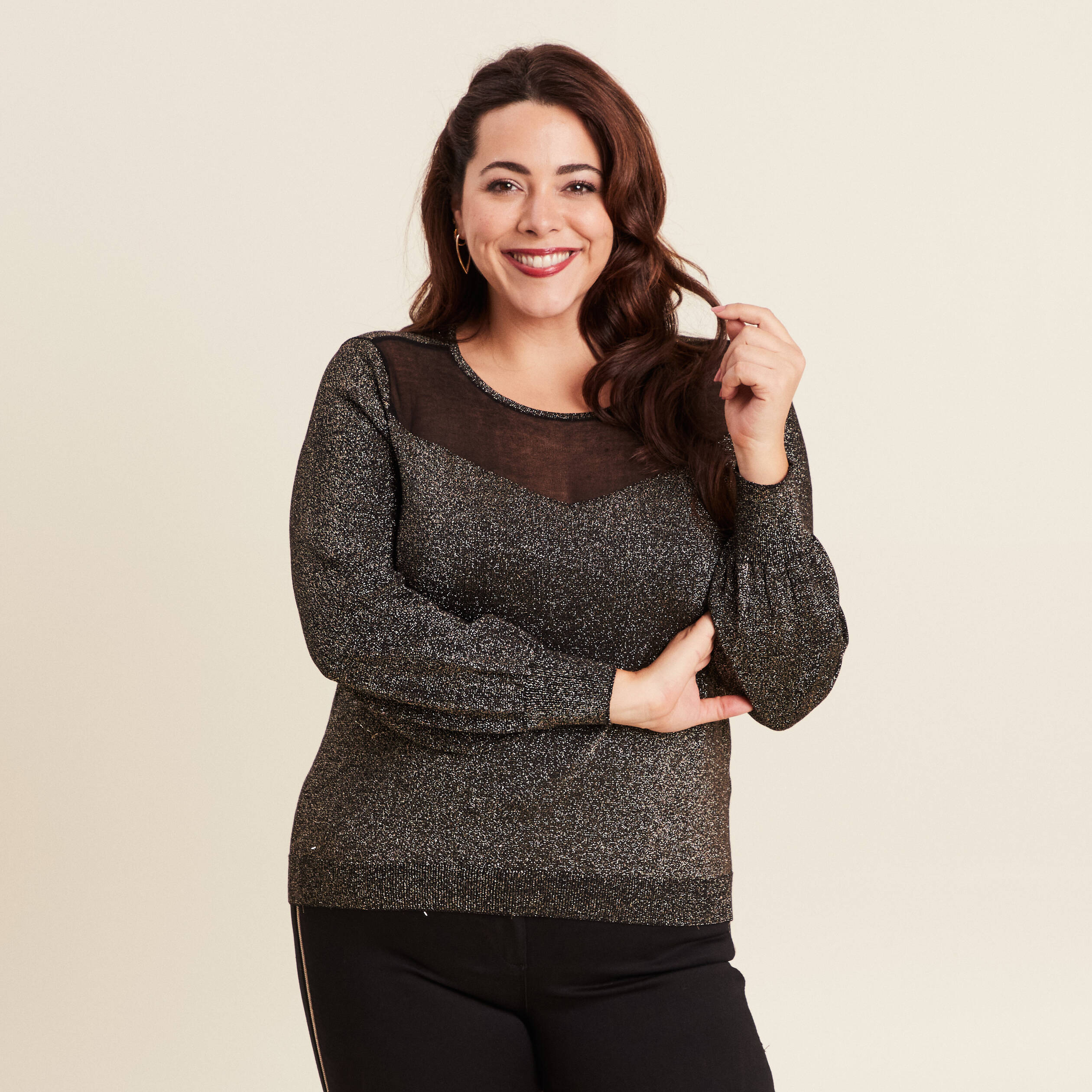 Pull manches longues camel femme