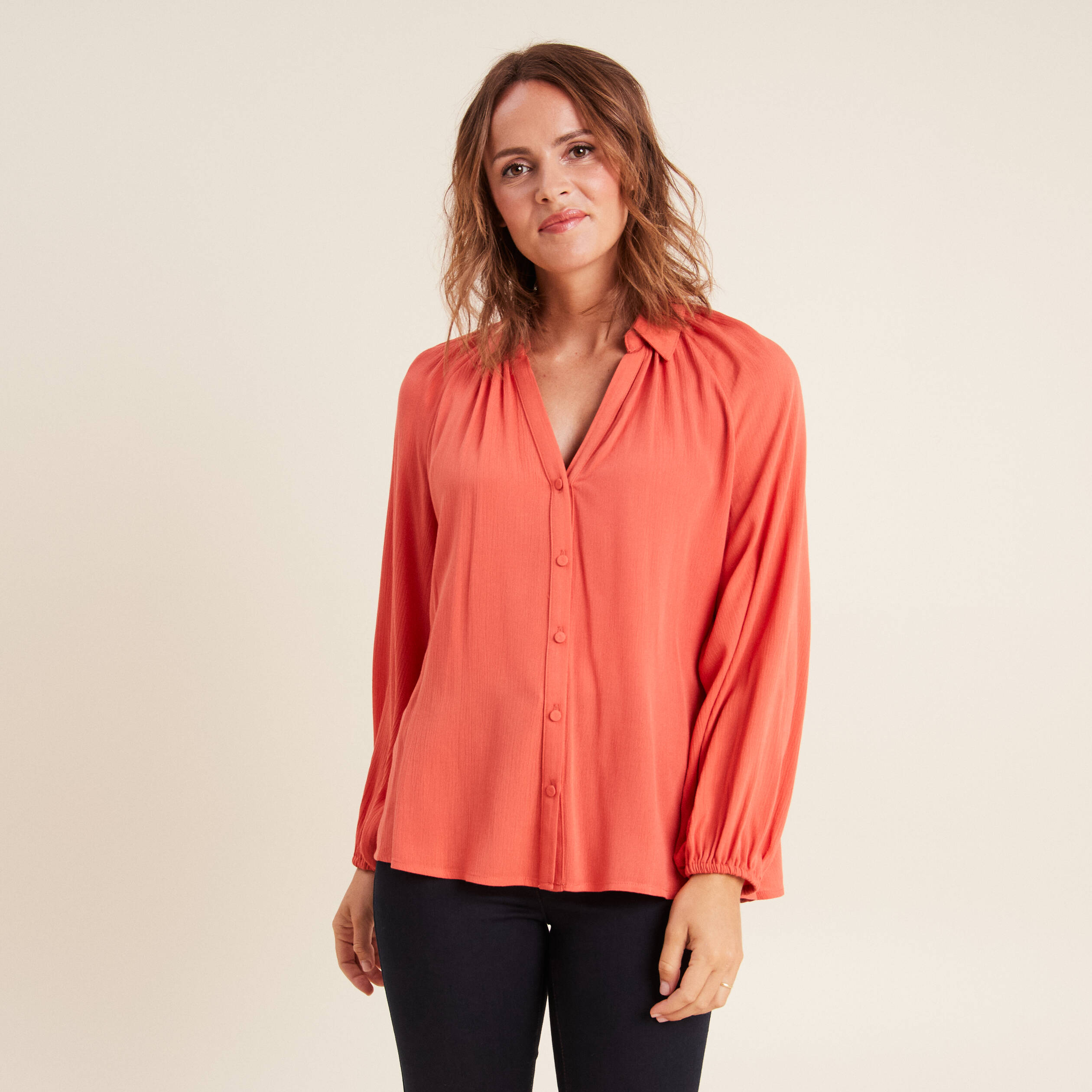 Chemise manches longues rouge foncé femme