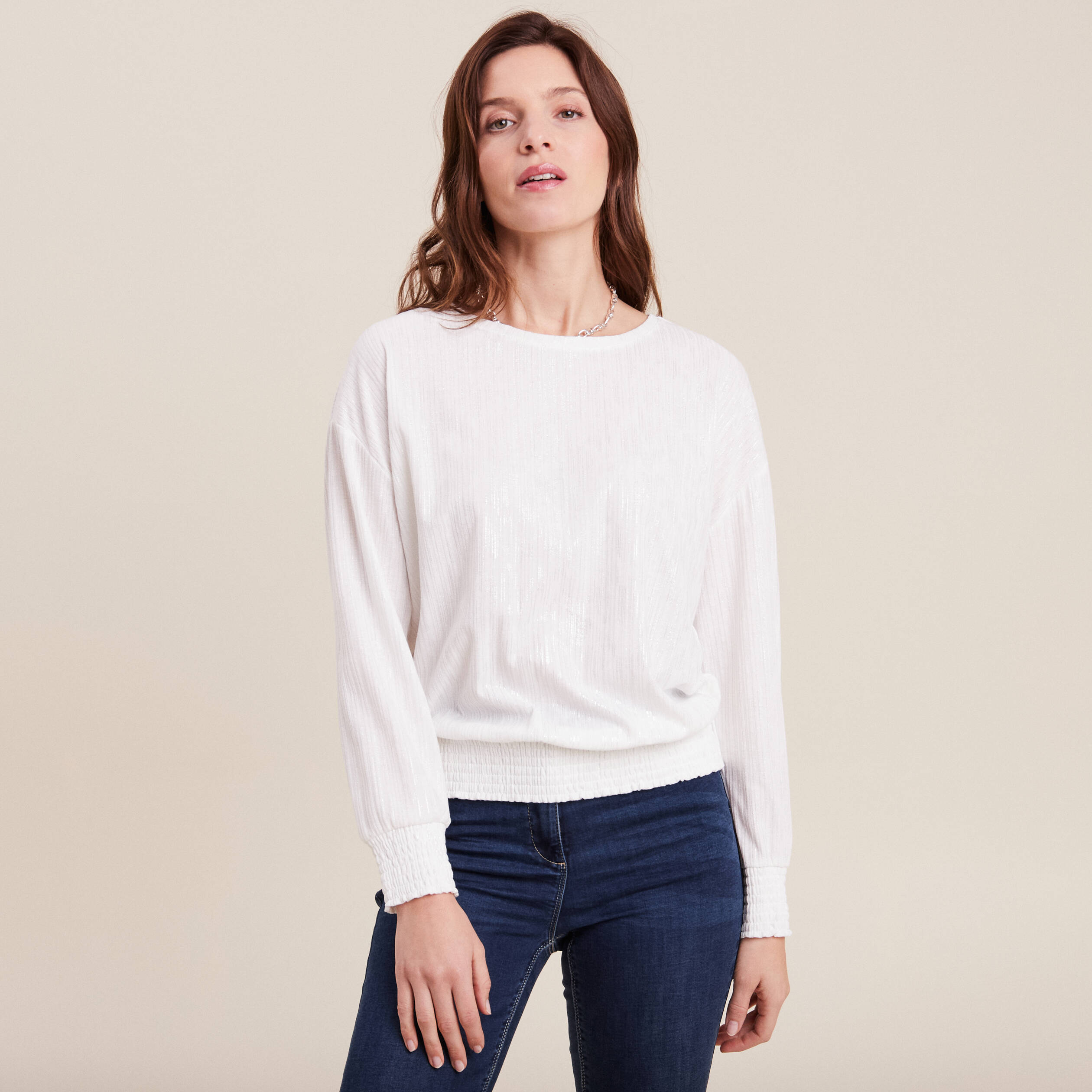 T-shirt manches longues ecru femme