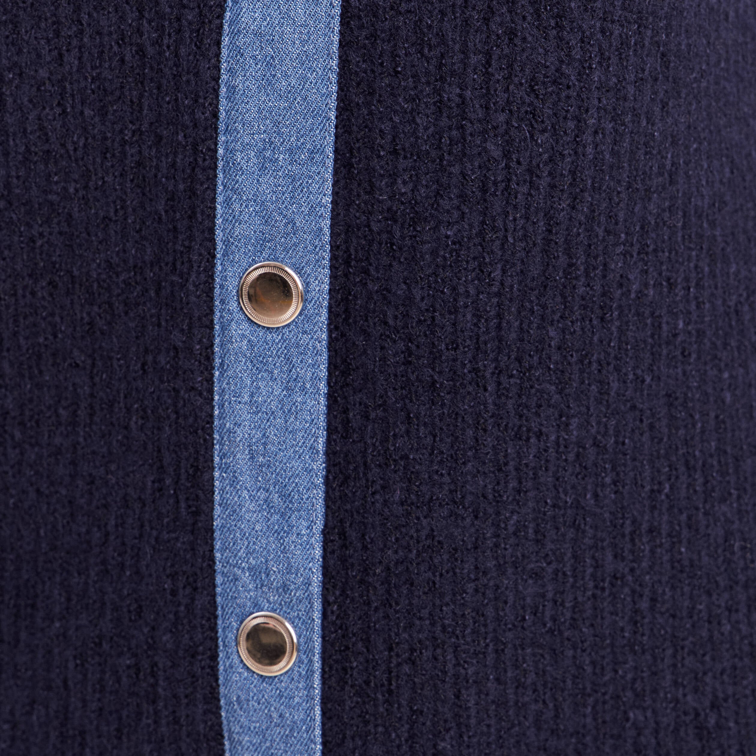 Veste col chemise manches longues bleu fonc&eacute; femme