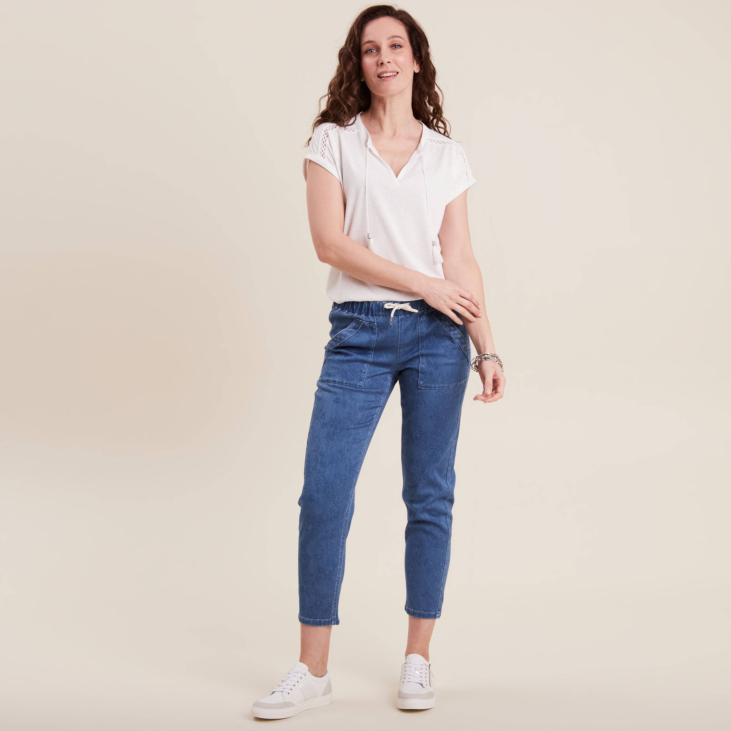 Jean carotte taille &eacute;lastiqu&eacute;e bleu ciel femme