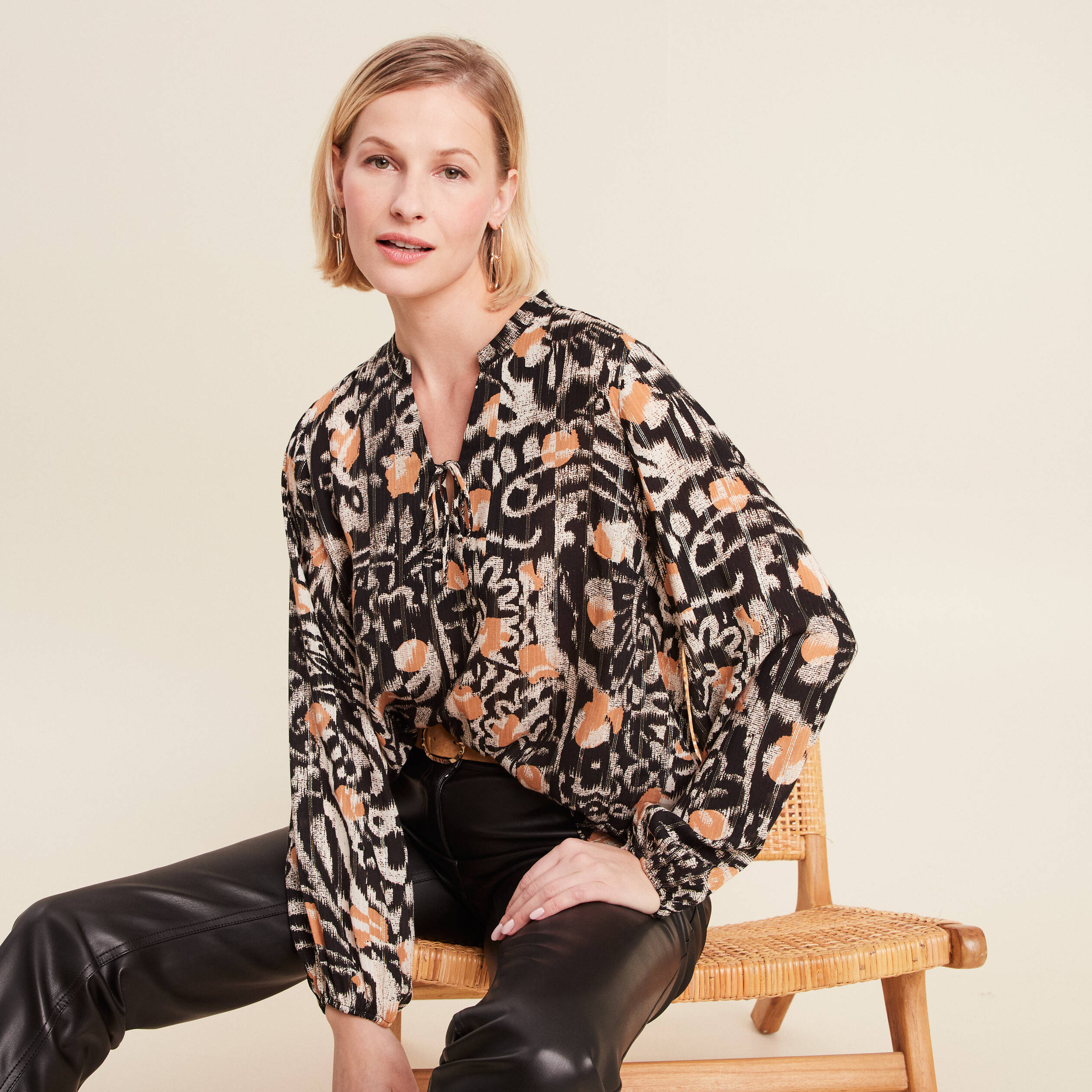 Blouse manches longues marron clair femme