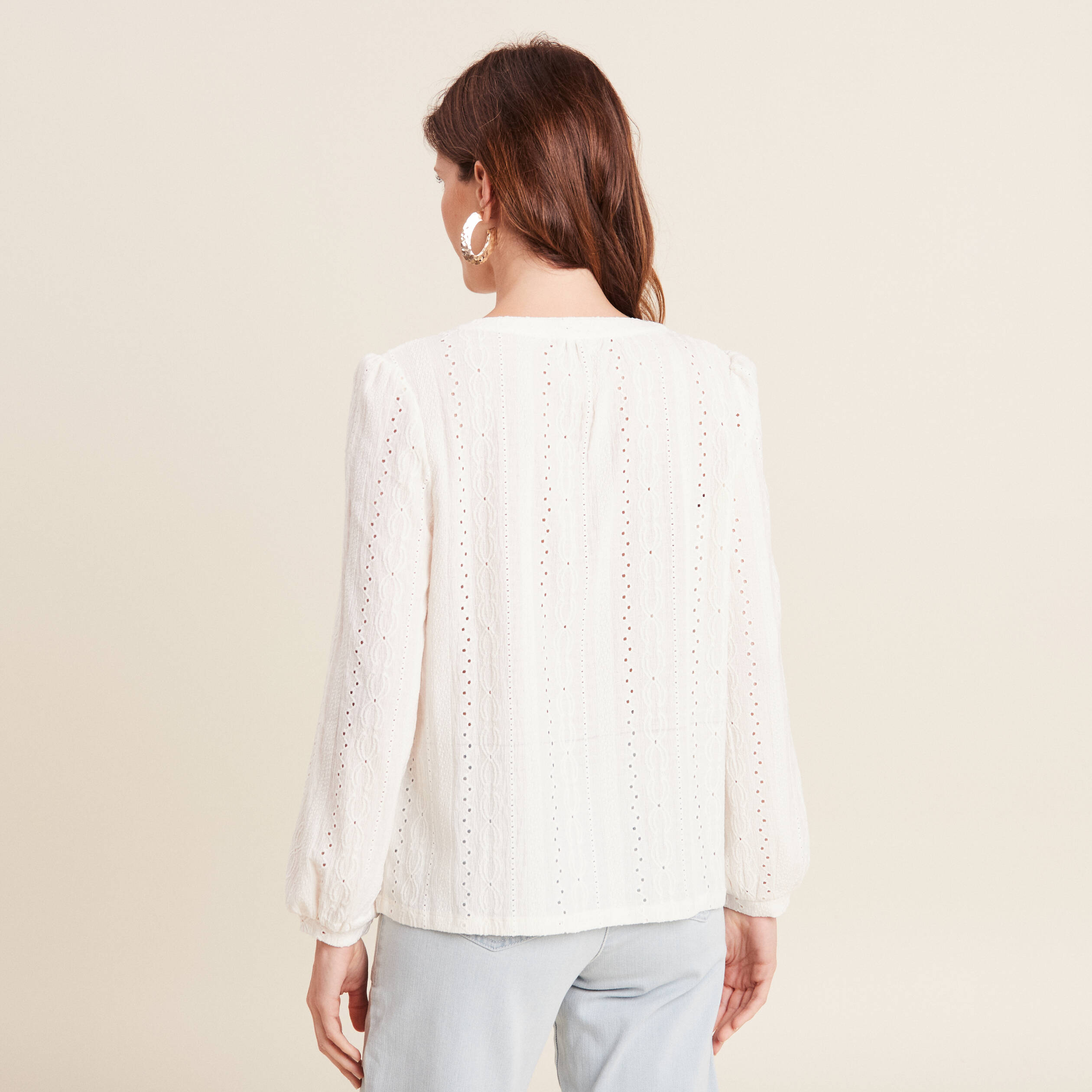 Blouse manches longues ecru femme