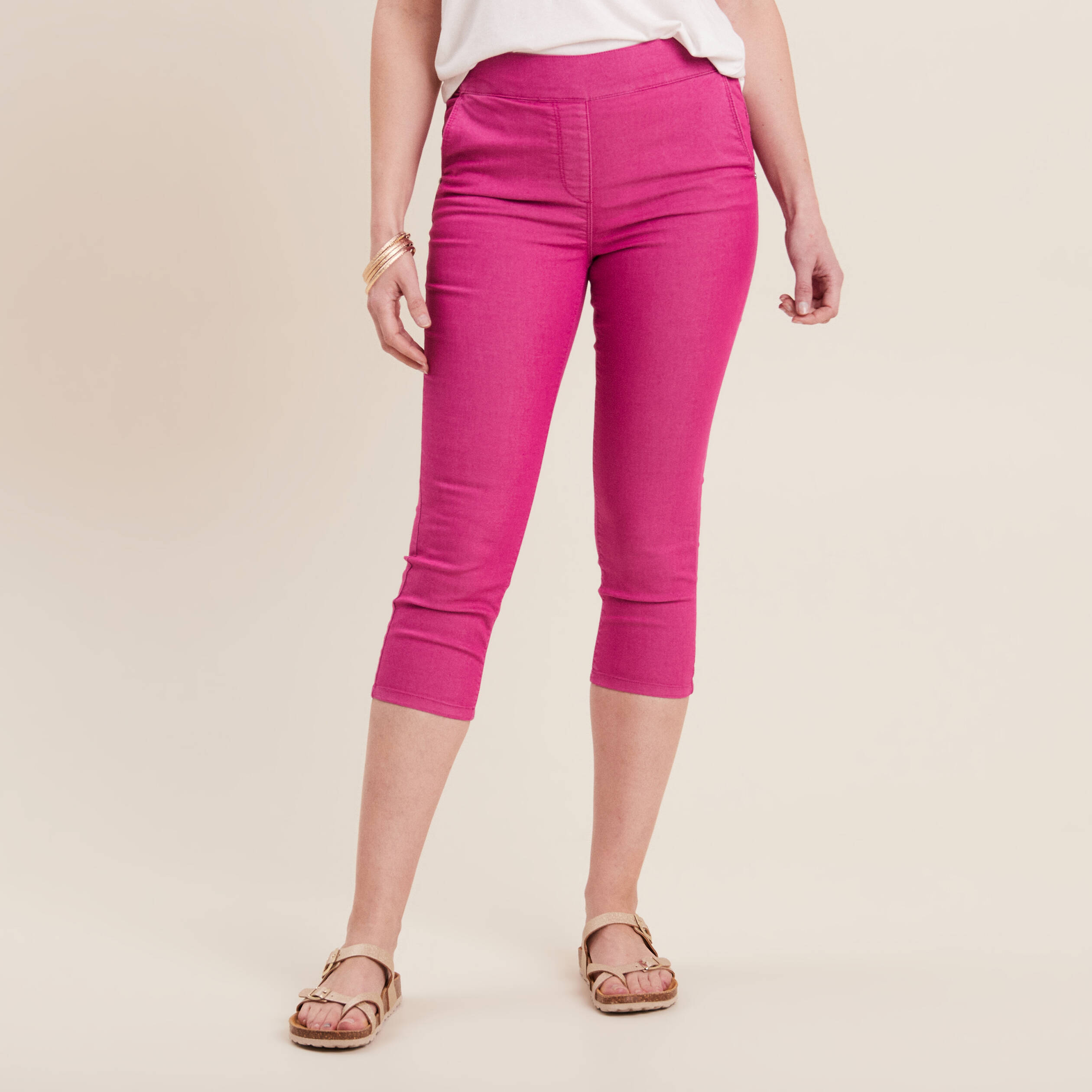 Pantacourt ajusté taille haute rose fushia femme