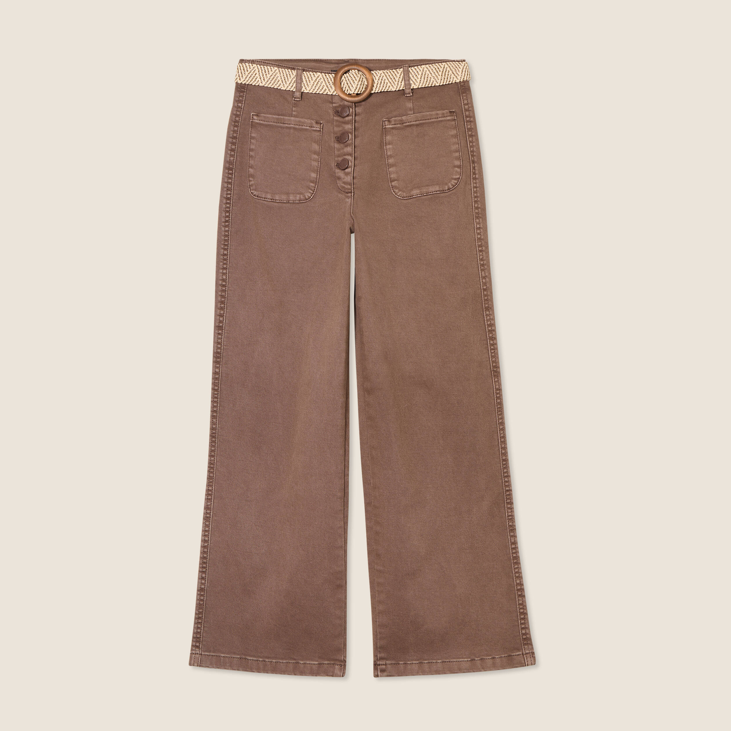 Pantalon large ceinturé 7/8ème bordeaux femme