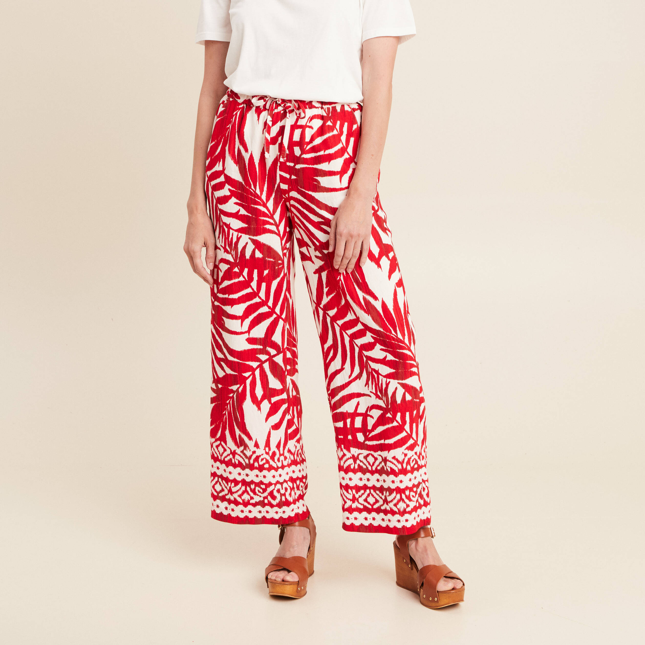 pantalon large taille haute ecru femme Pantalon large taille haute ecru femme