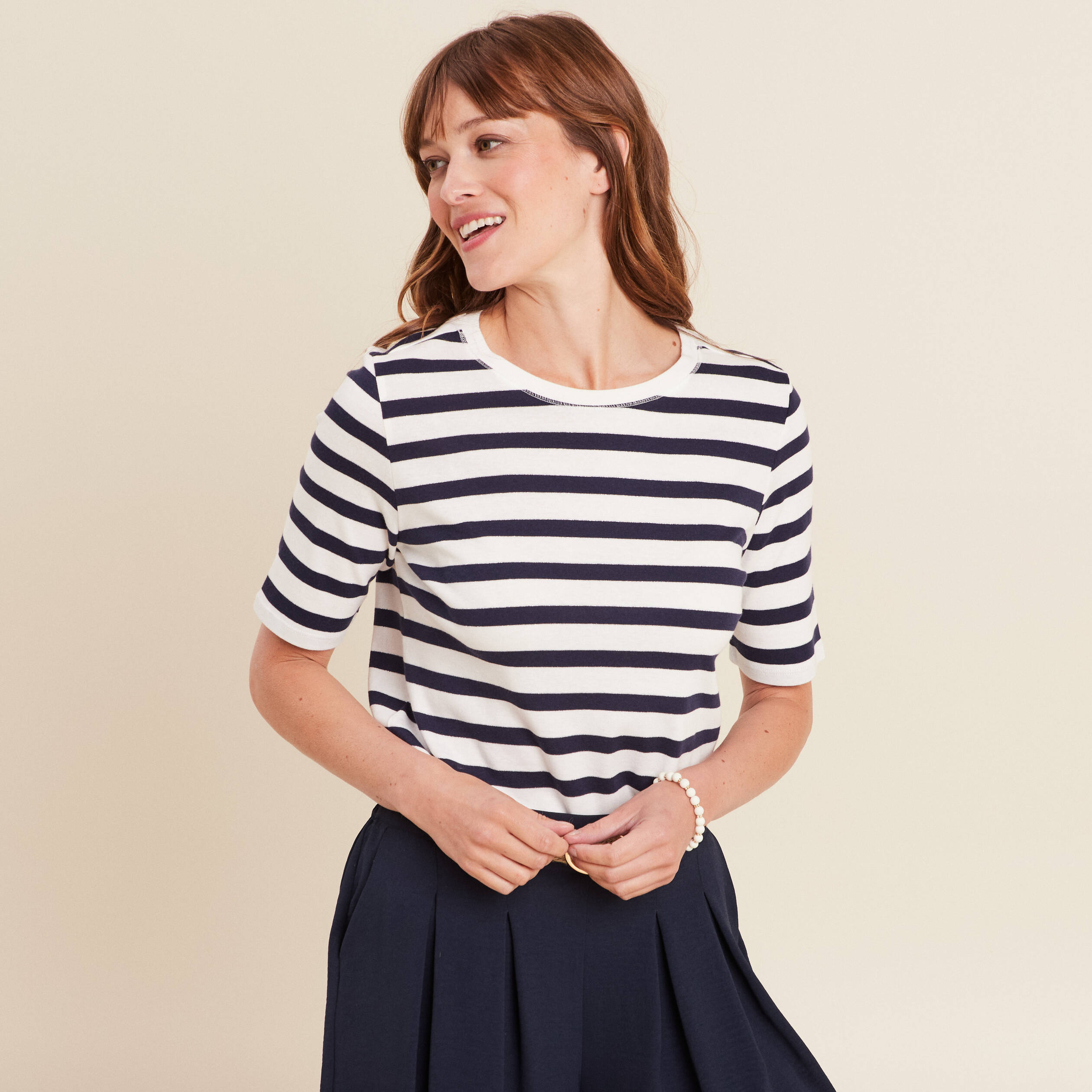t shirt col rond bleu marine femme T-shirt col rond bleu marine femme