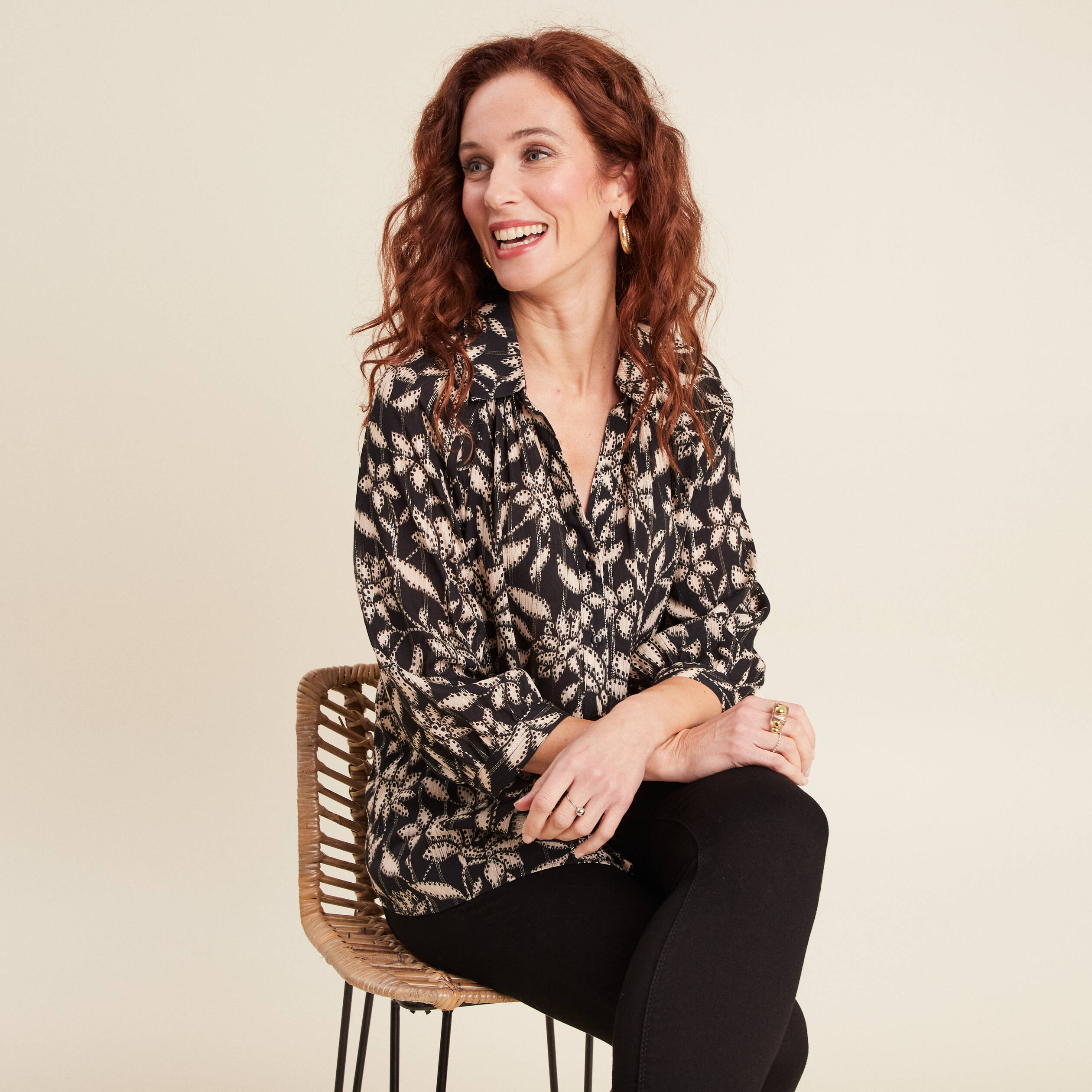Chemise manches 3/4 noir femme