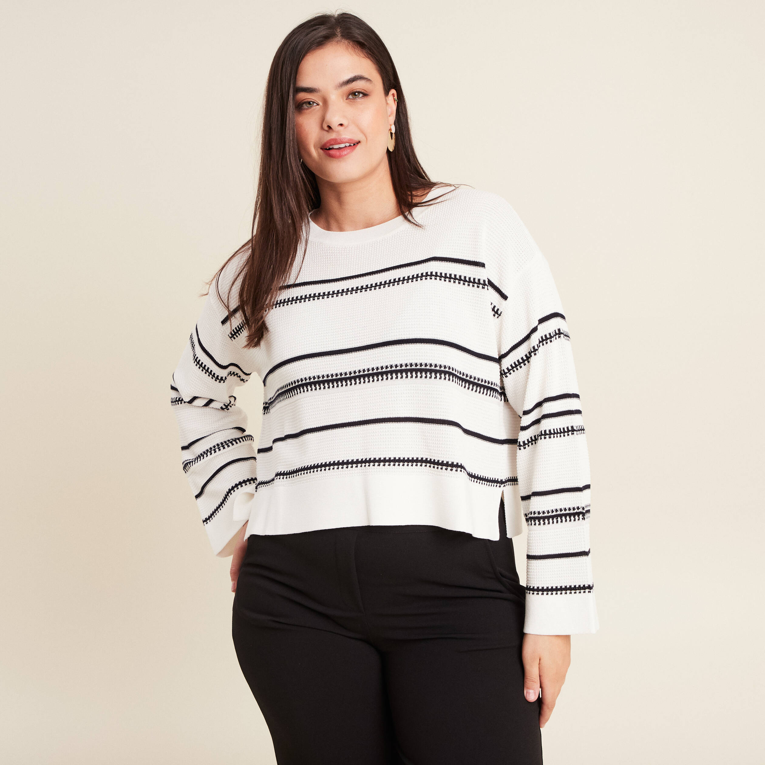 Pull manches longues blanc femme