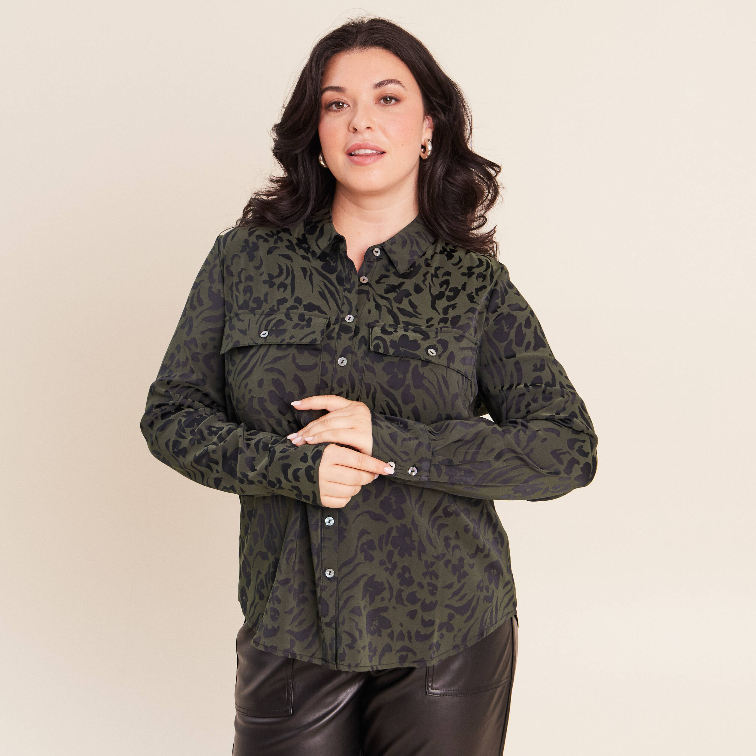 Chemise manches longues vert femme