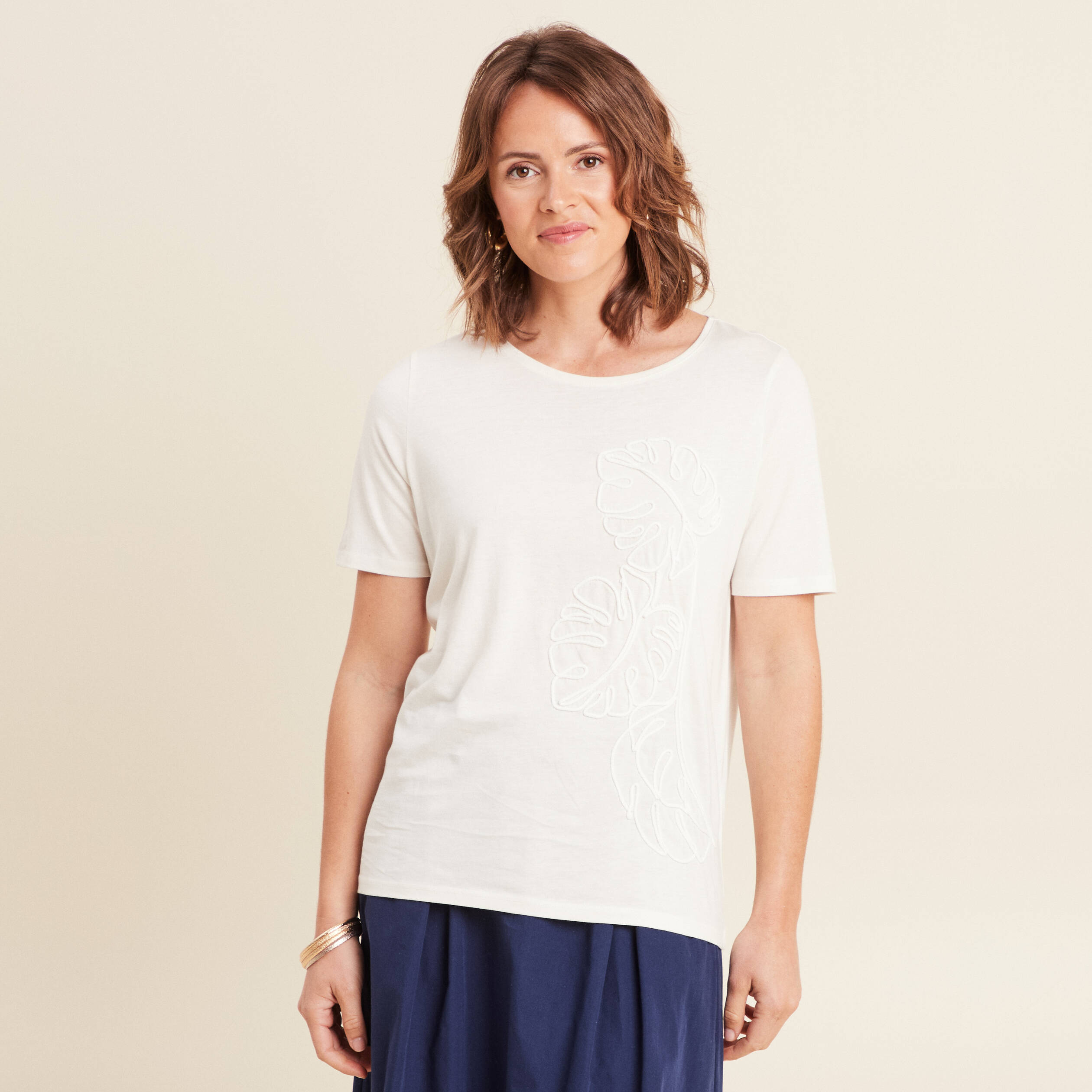 T-shirt manches courtes ecru femme