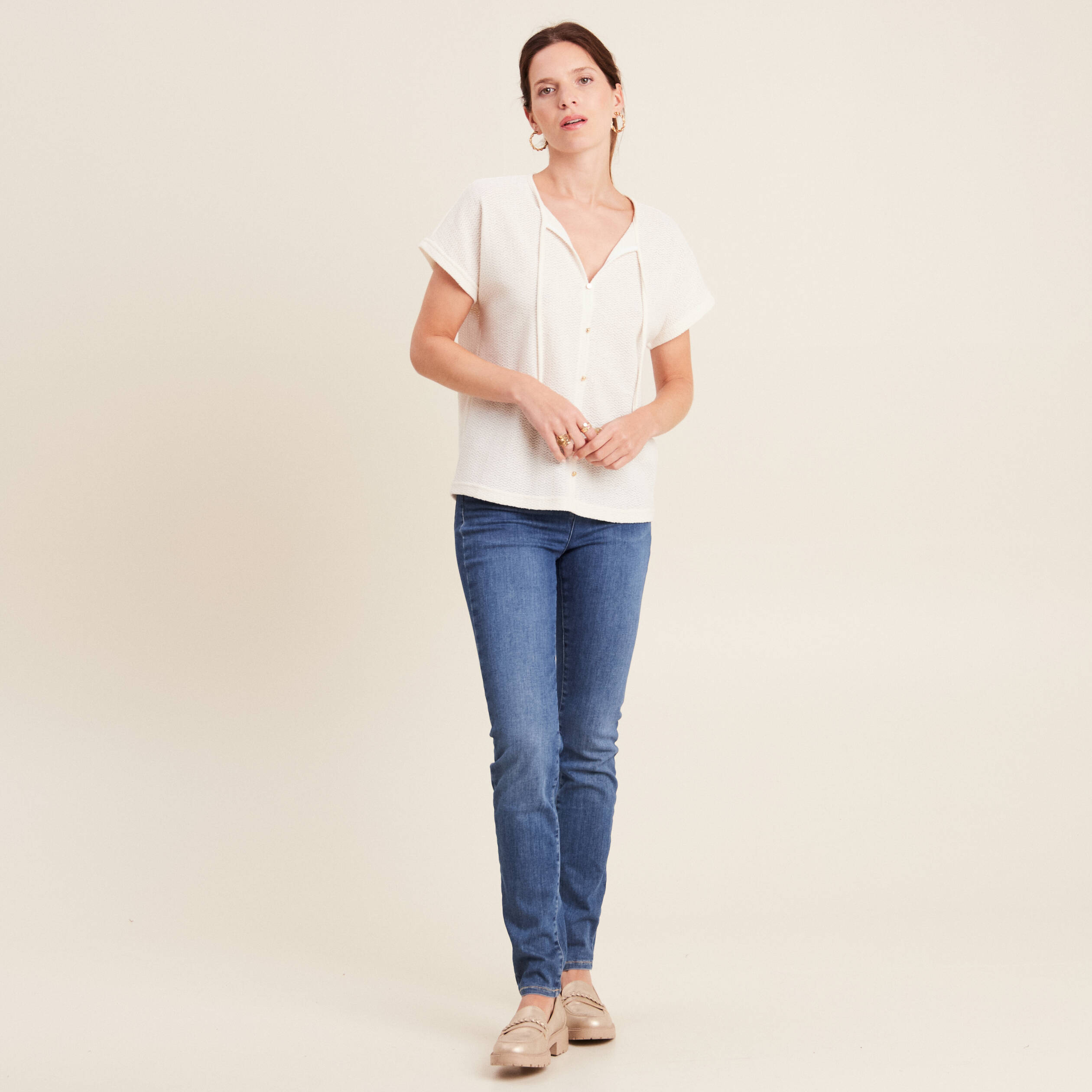 T-shirt manches courtes ecru femme