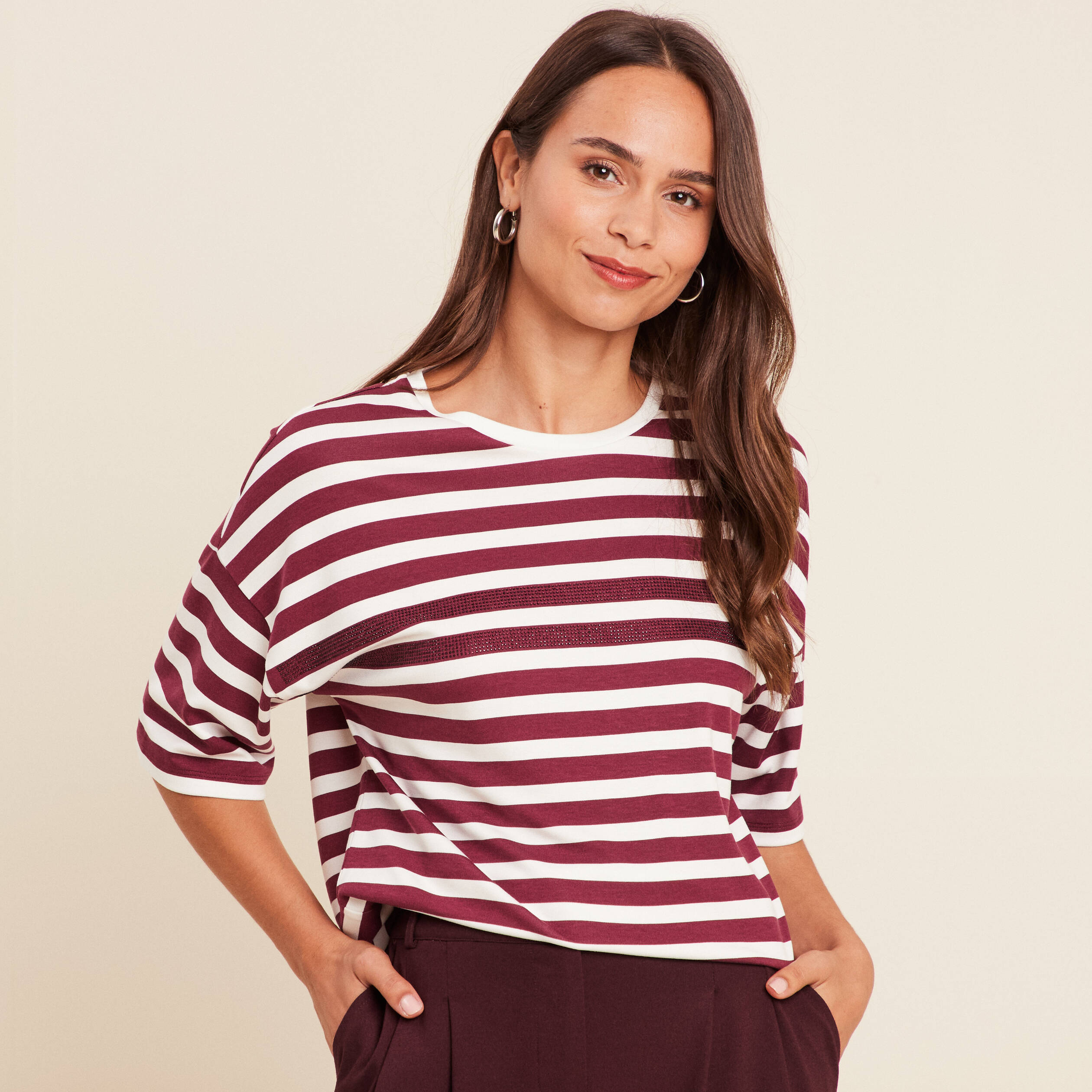 t shirt col rond bordeaux femme T-shirt col rond bordeaux femme