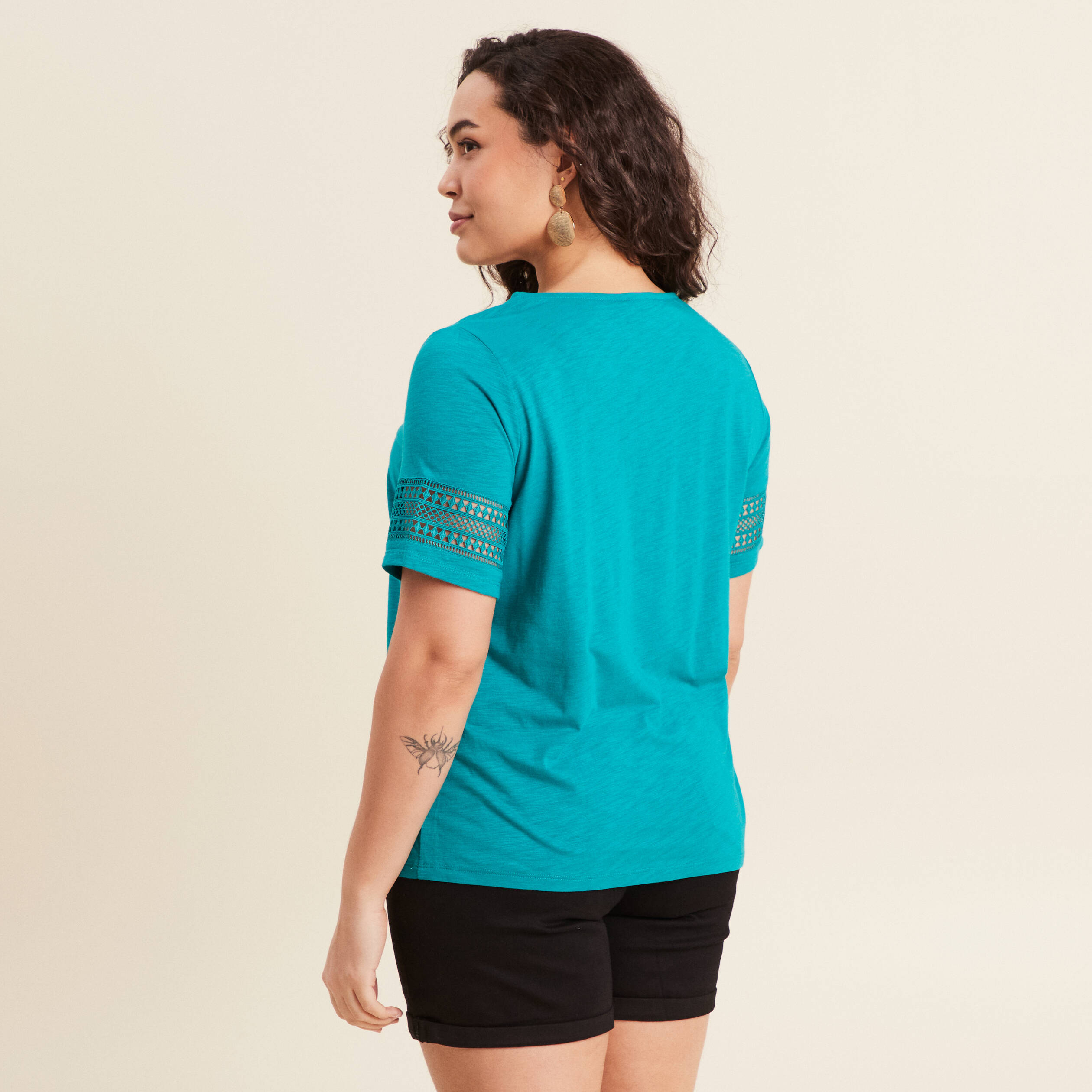 T-shirt manches courtes vert émeraude femme