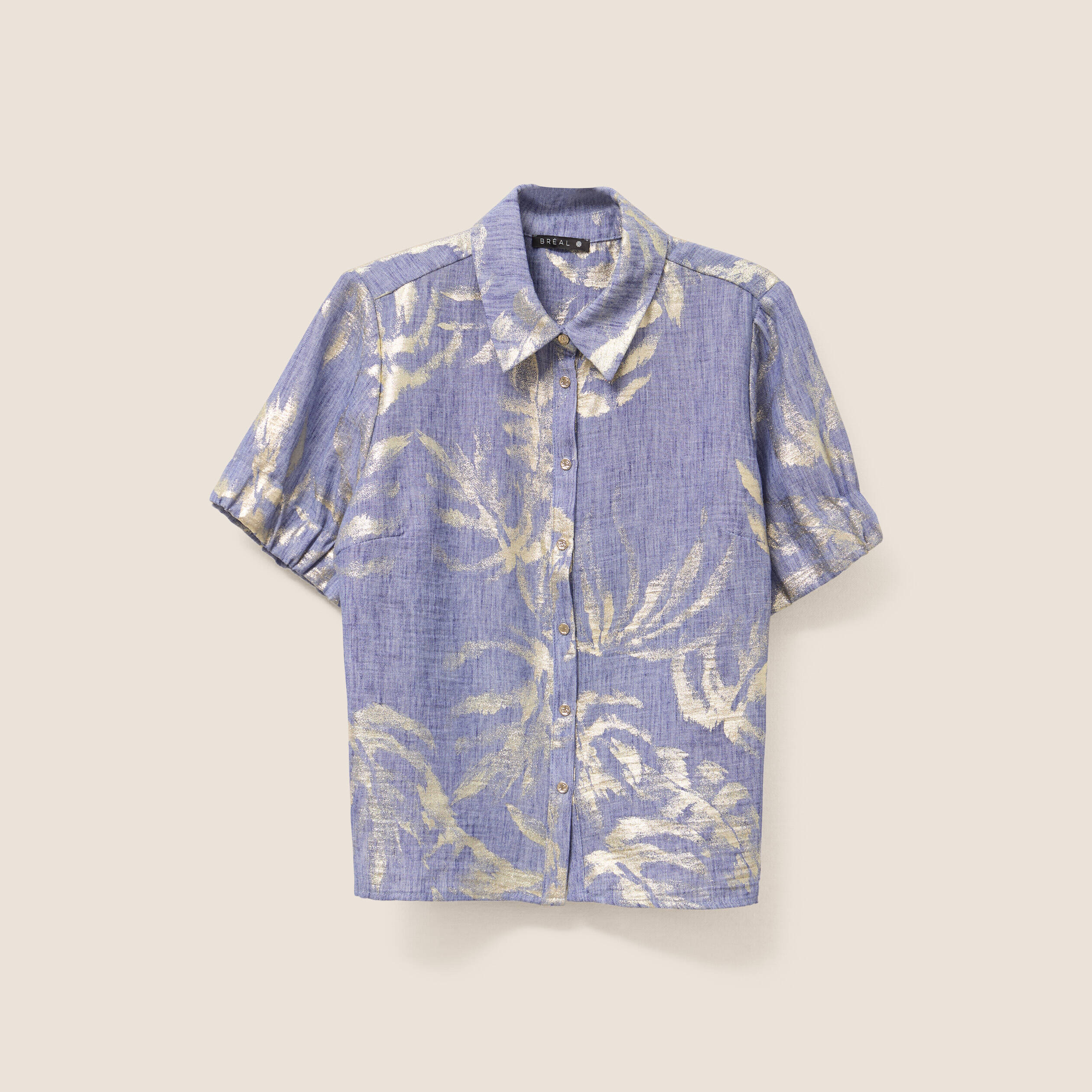 Chemise droite courte manches courtes bleu lavande femme