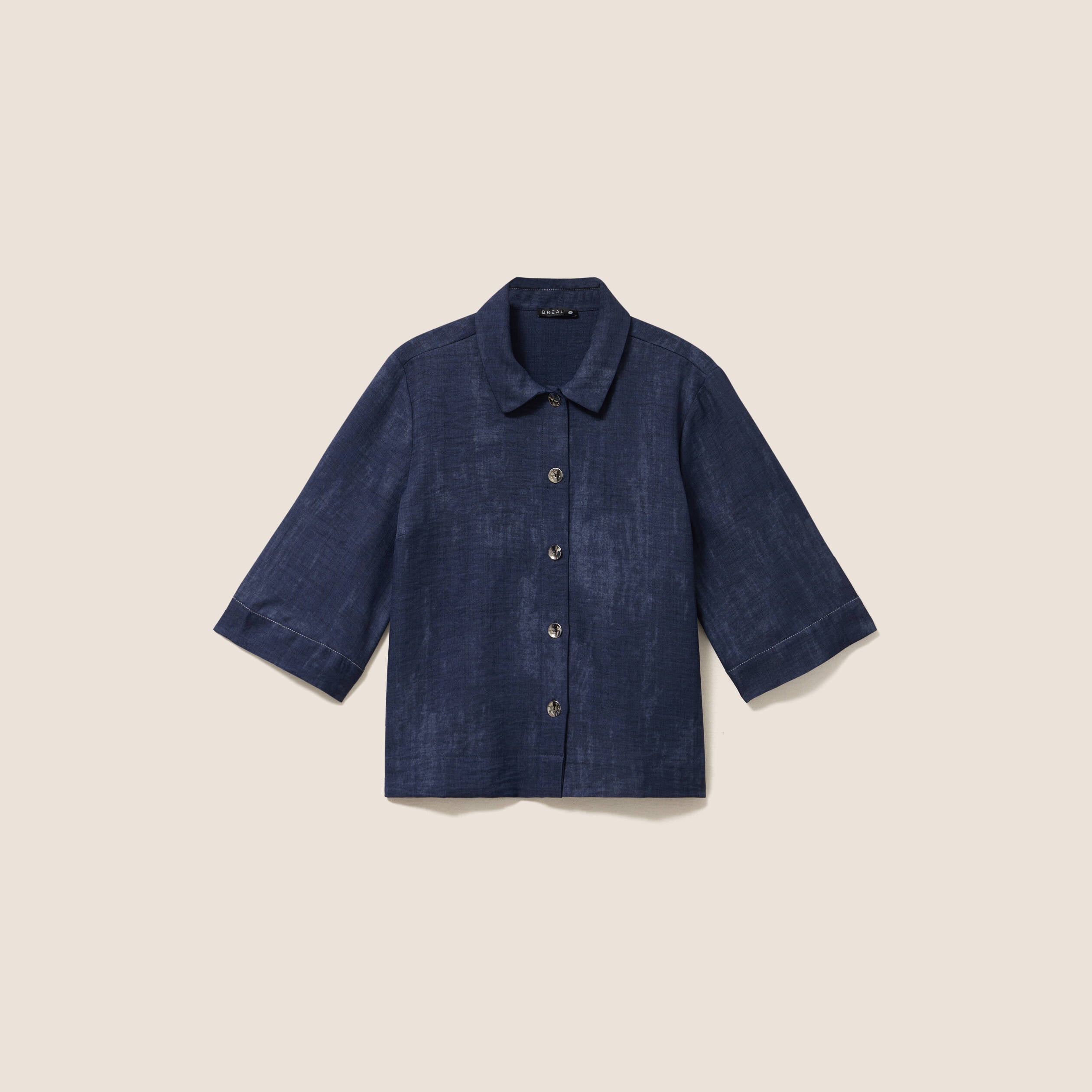 Chemise col chemise manches 3/4 bleu femme