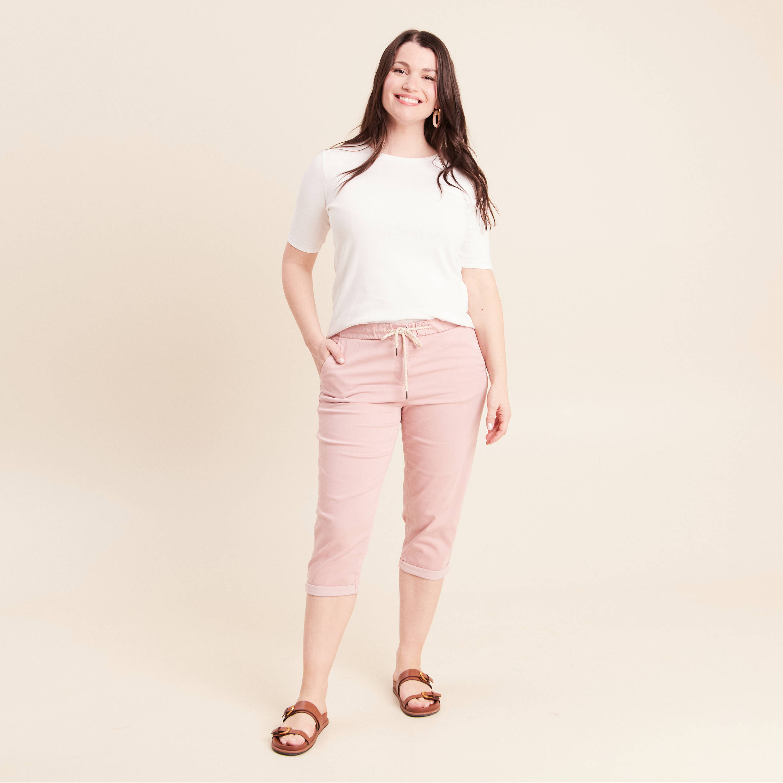 Pantacourt coupe mom large rose pastel femme