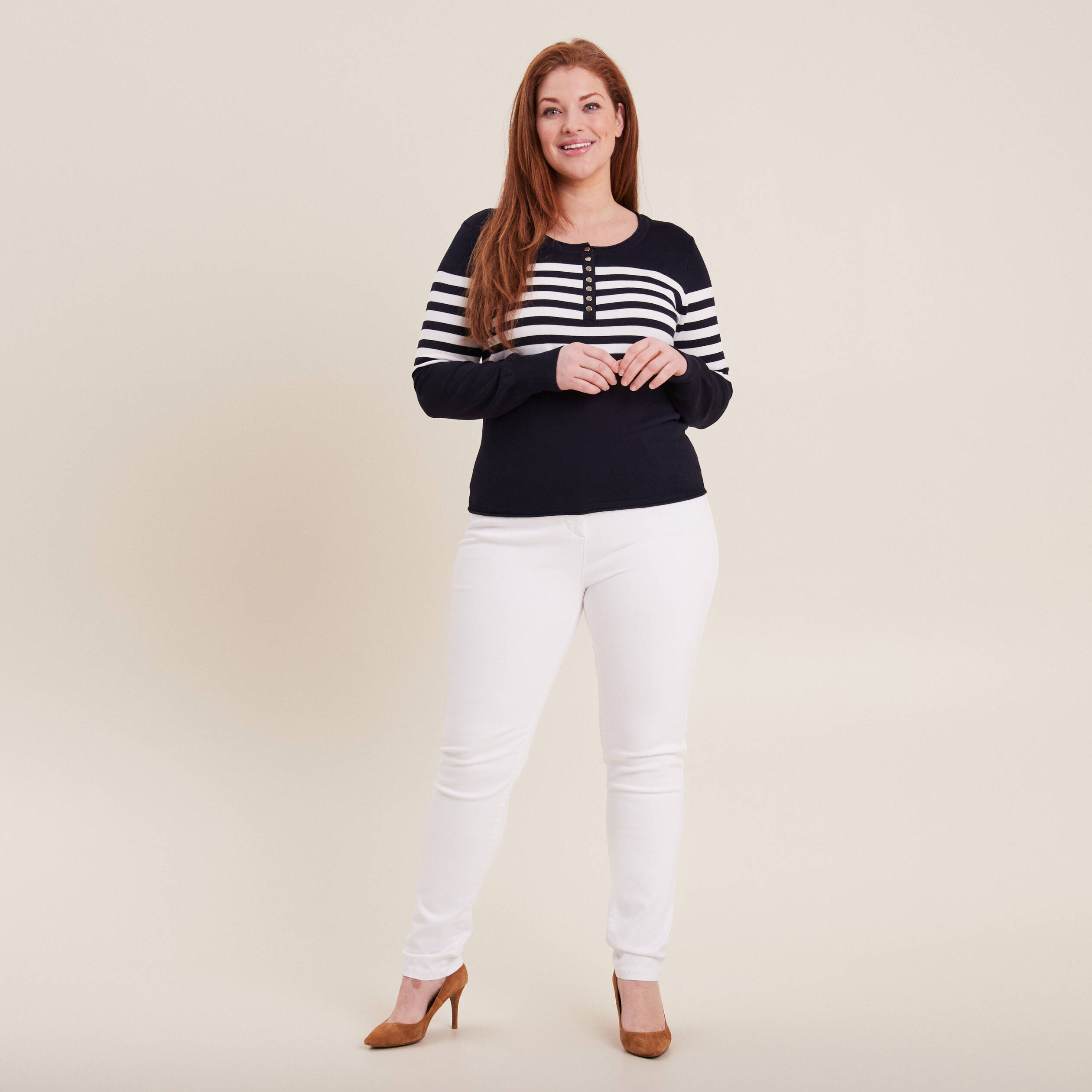 Jean magique ajusté taille standard blanc femme