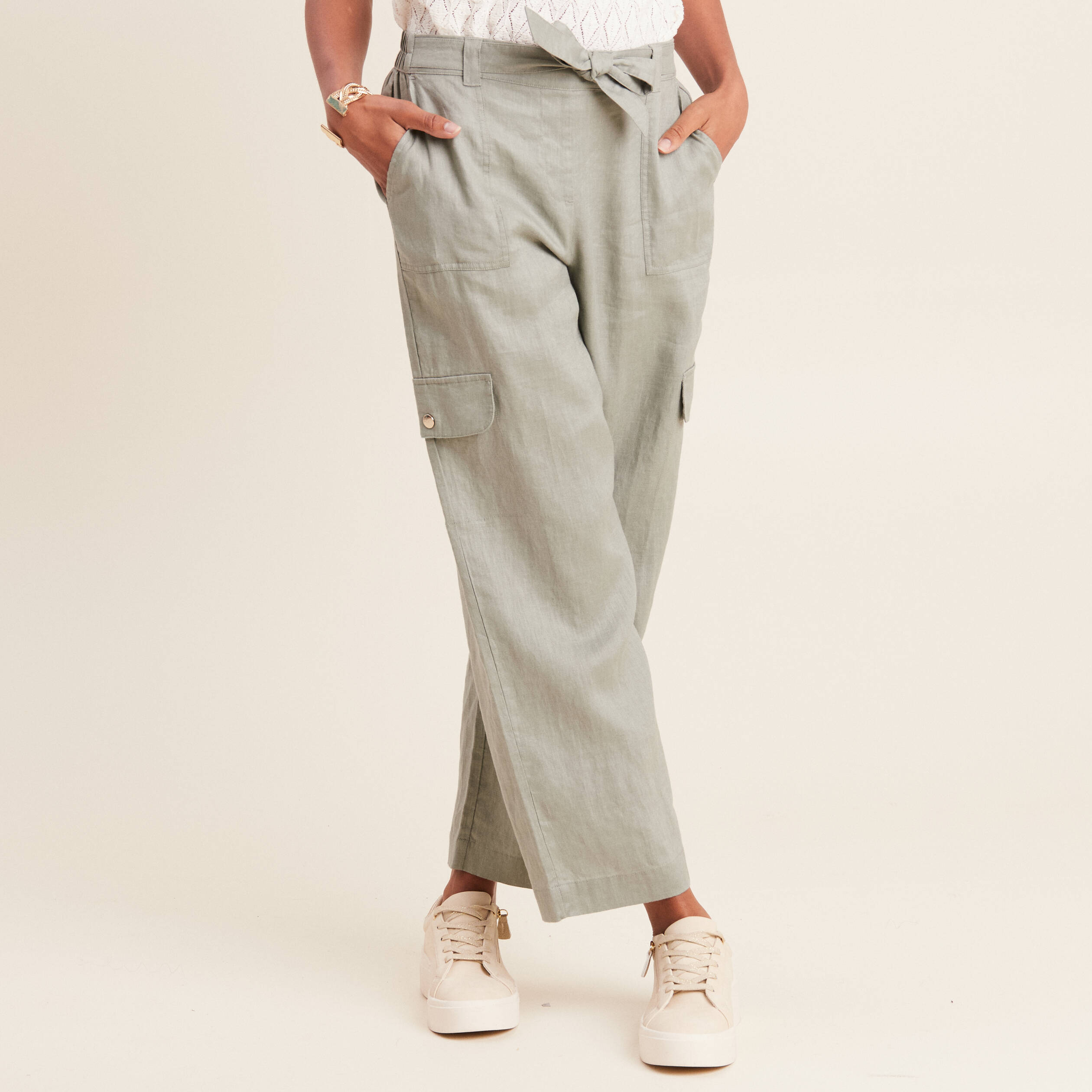 Pantalon large 7/8ème vert clair femme