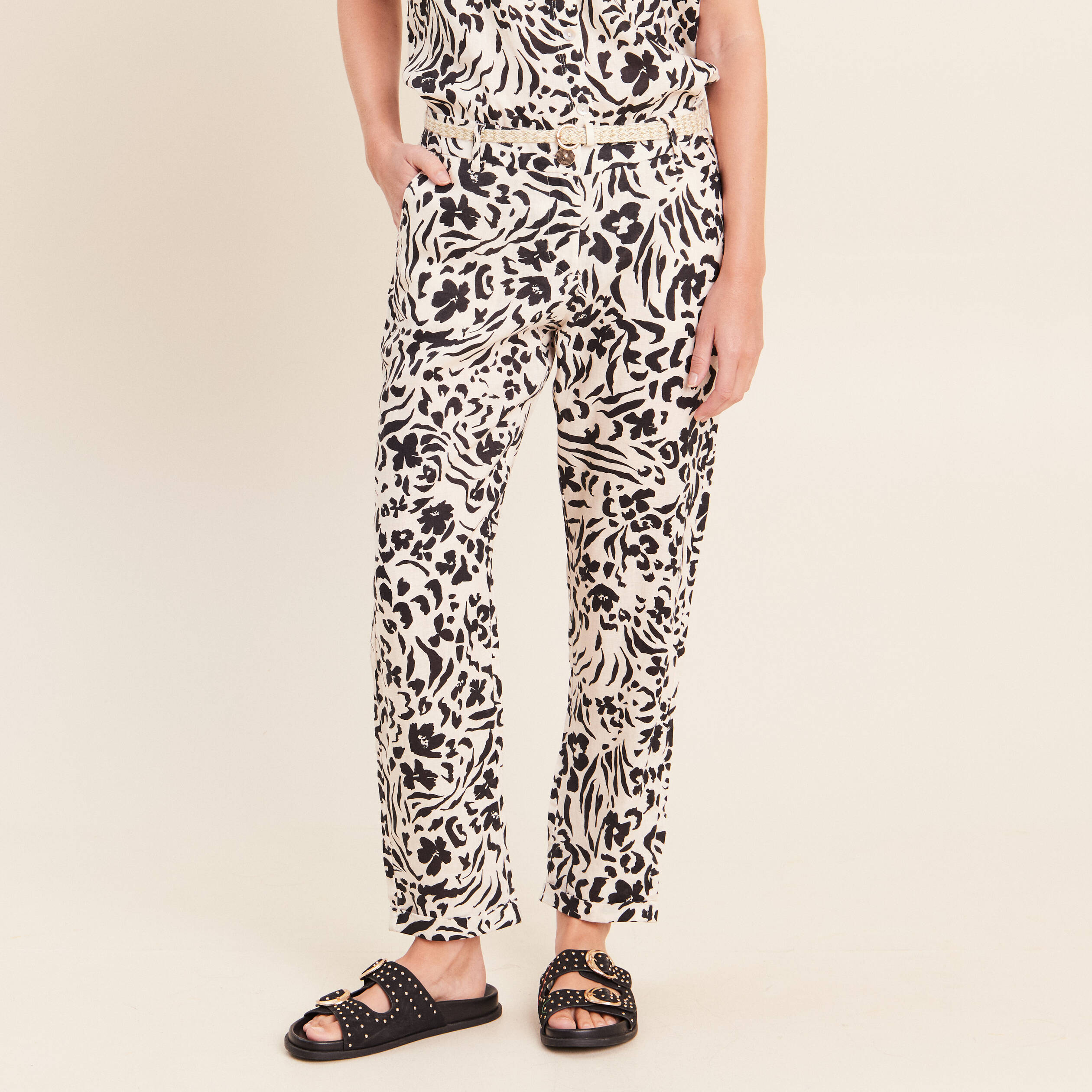 Pantalon coupe chino en lin blanc femme
