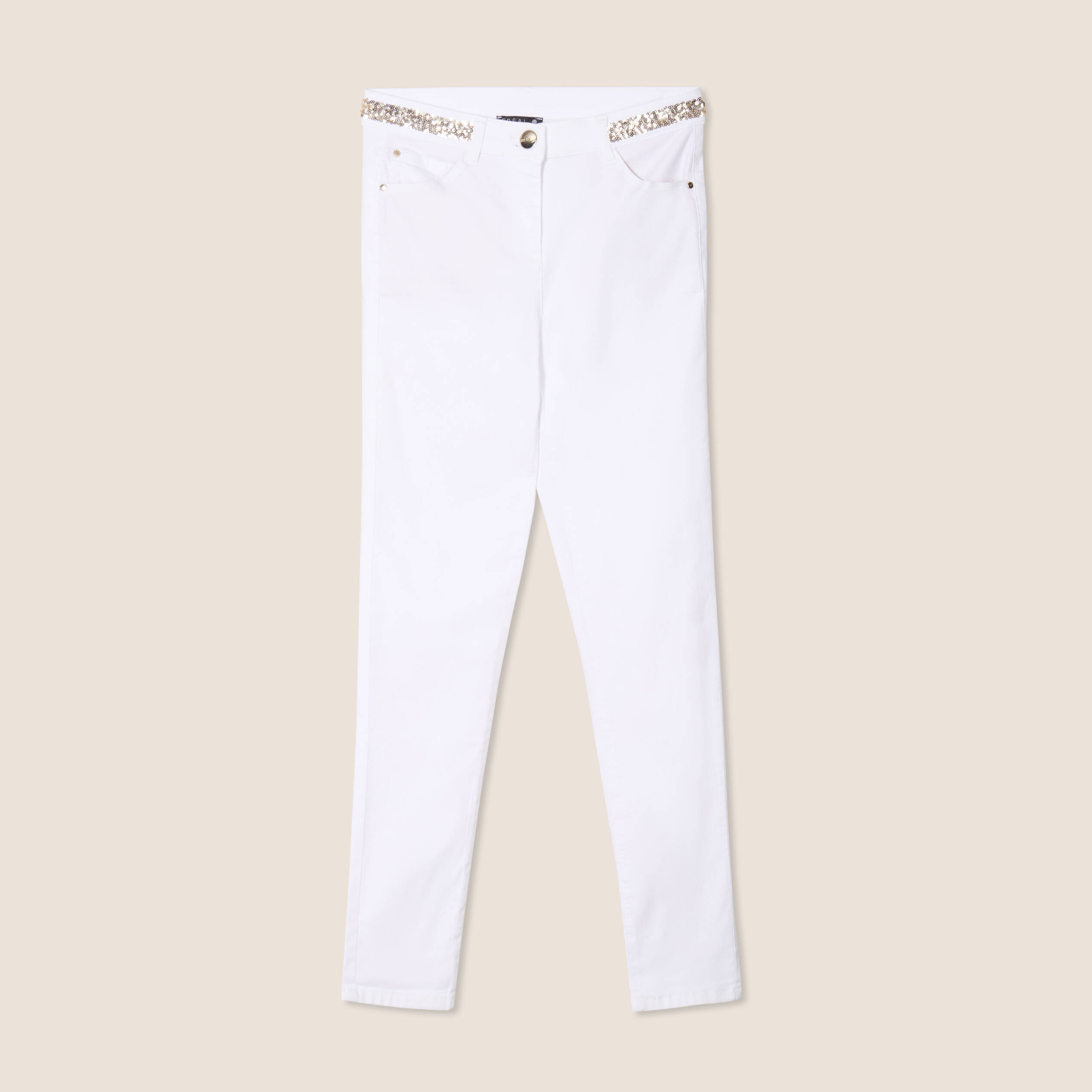 Pantalon ajusté sequins blanc femme