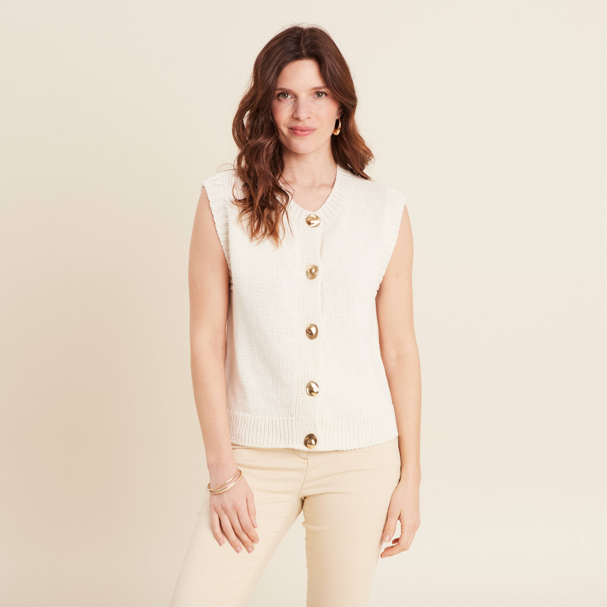 Gilet sans manches ecru femme