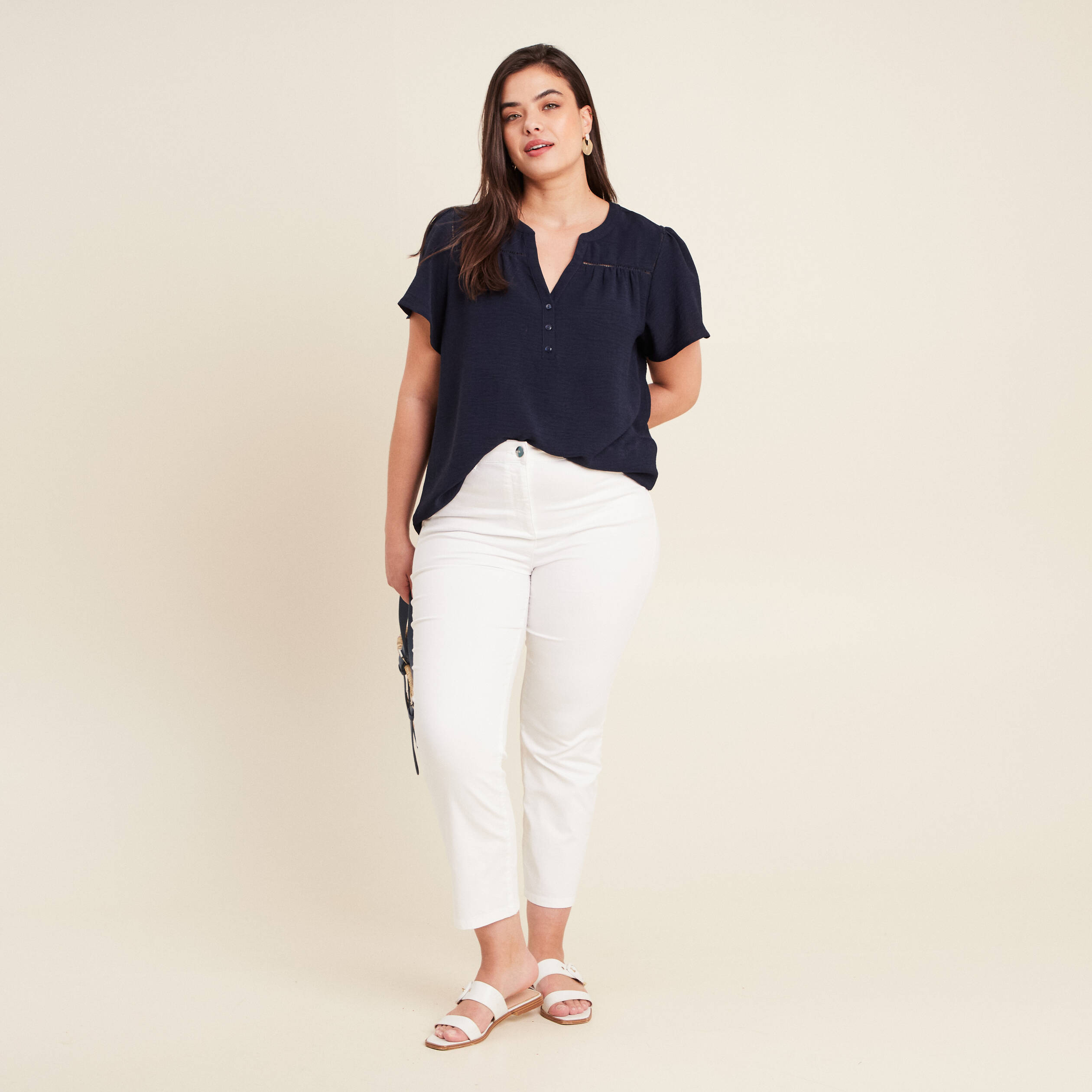 Blouse manches courtes bleu marine femme