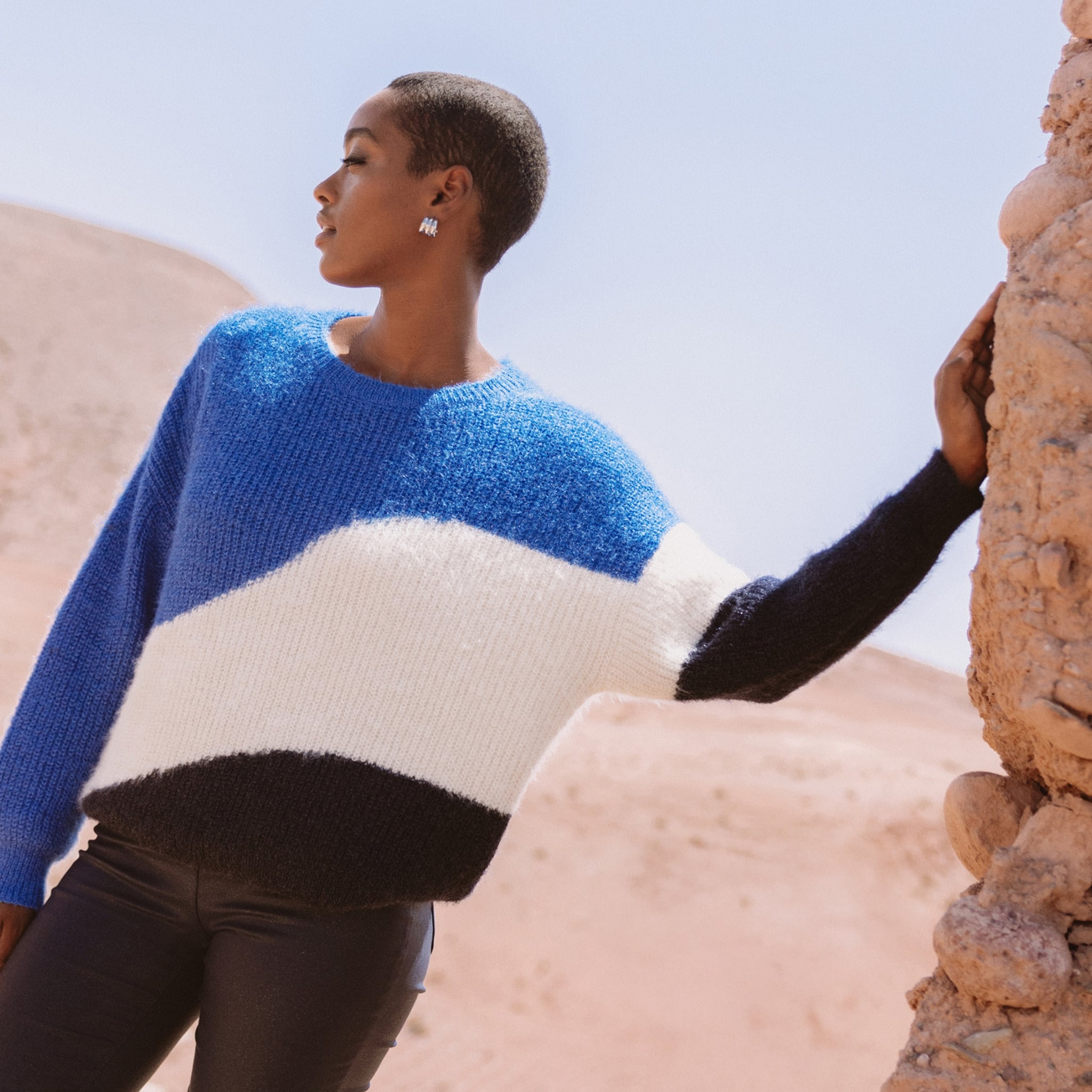 Pull col rond manches longues ecru femme