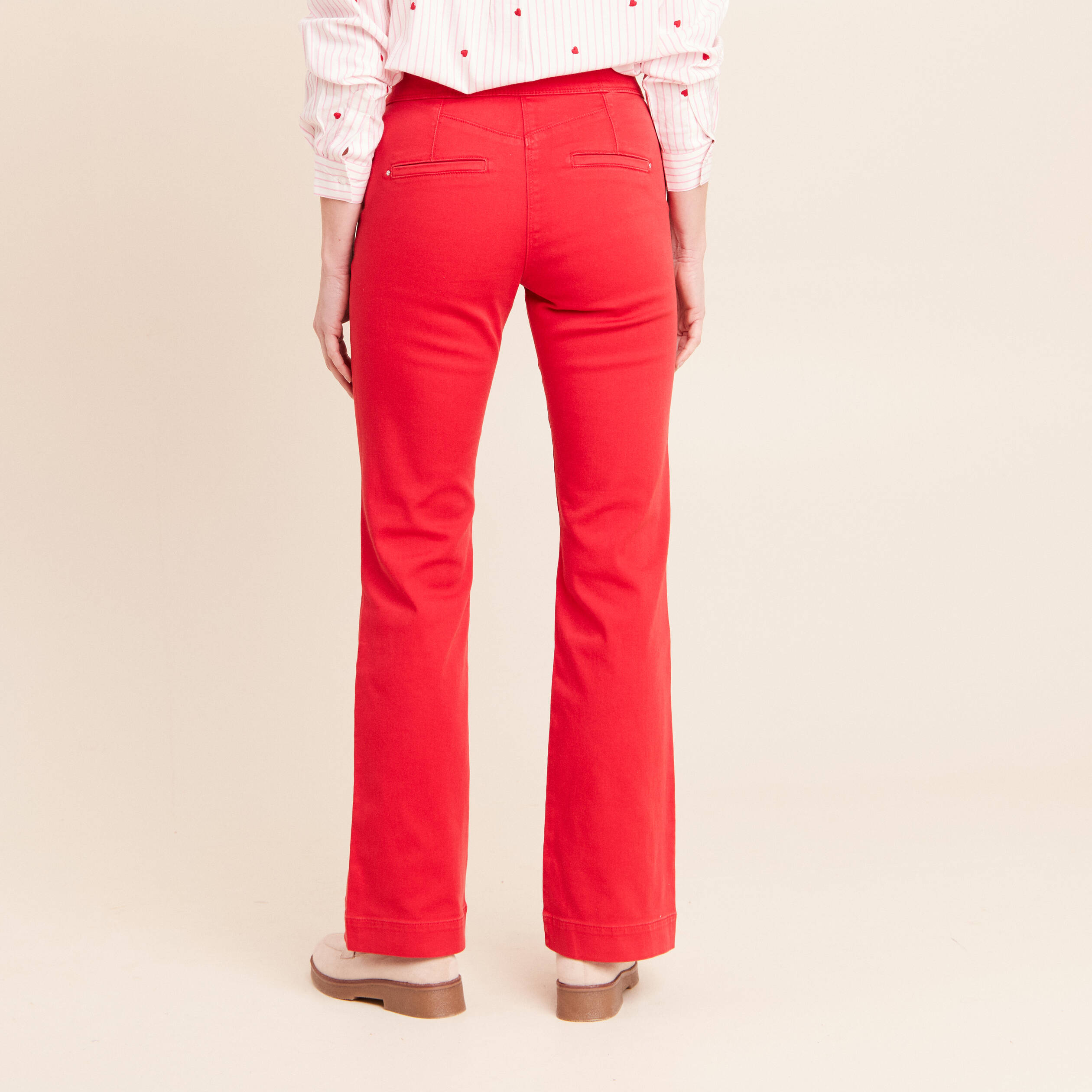 Pantalon coupe bootcut &agrave; pont rouge fluo femme