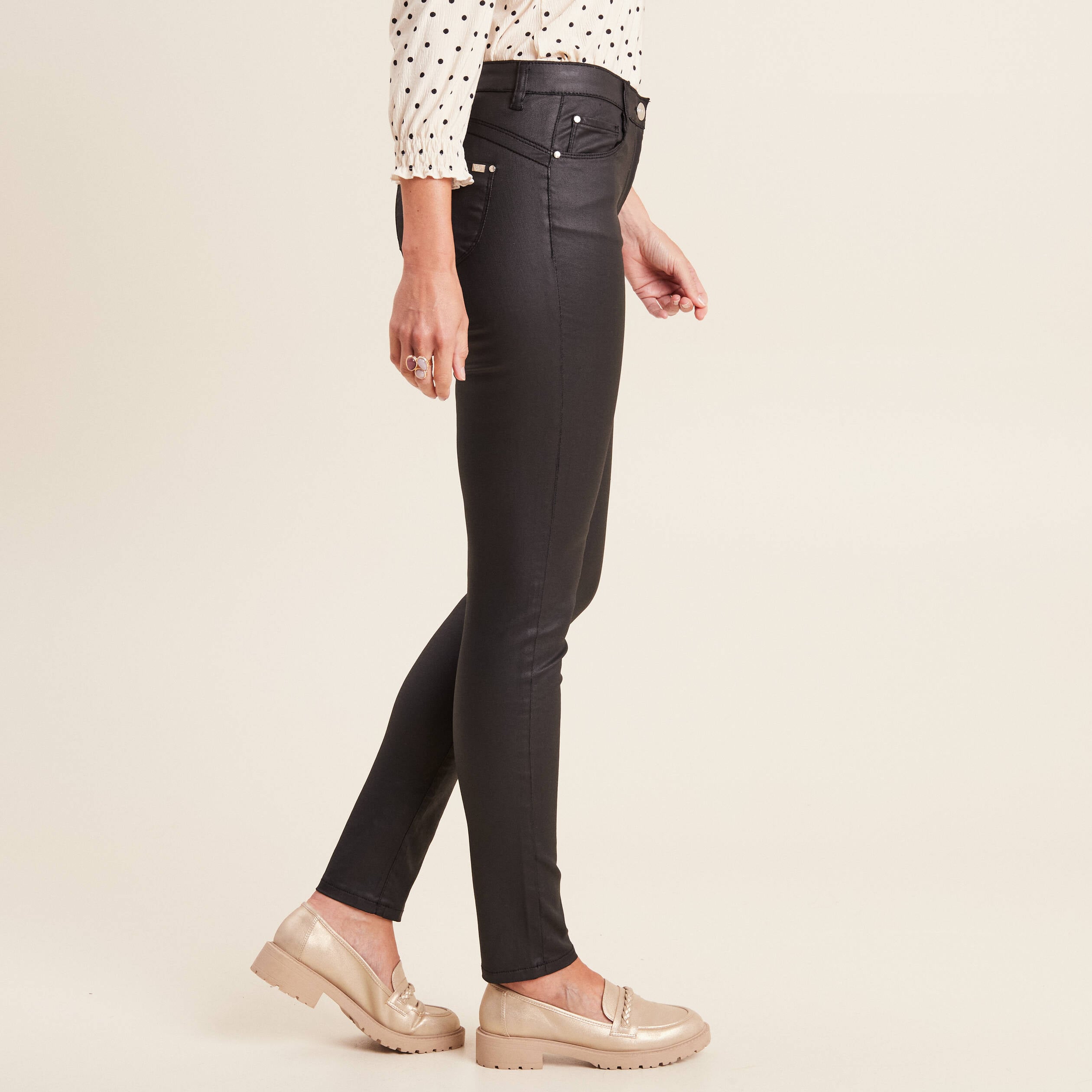 Pantalon magique L'Unique enduit noir femme