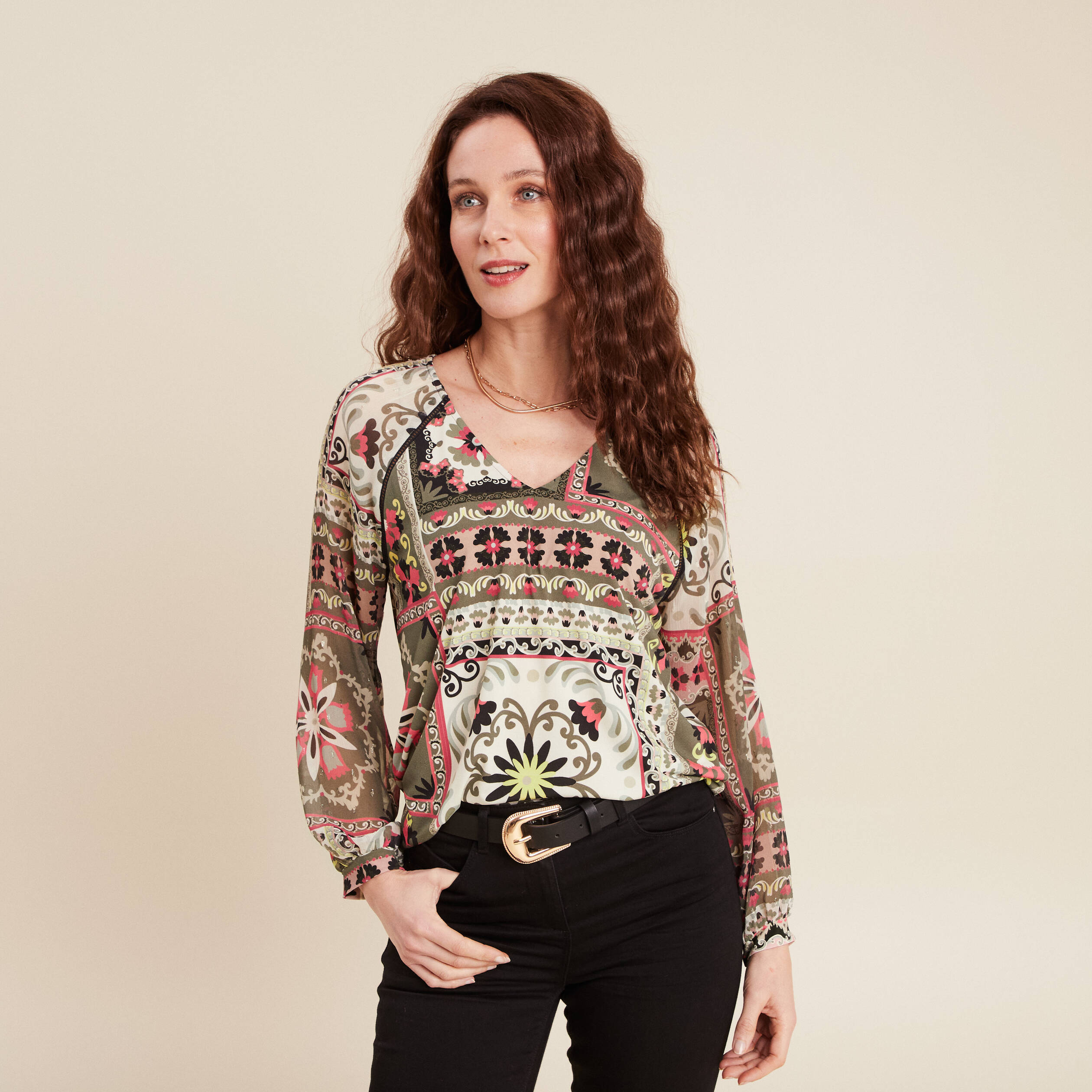 T-shirt manches 3/4 multicolore femme