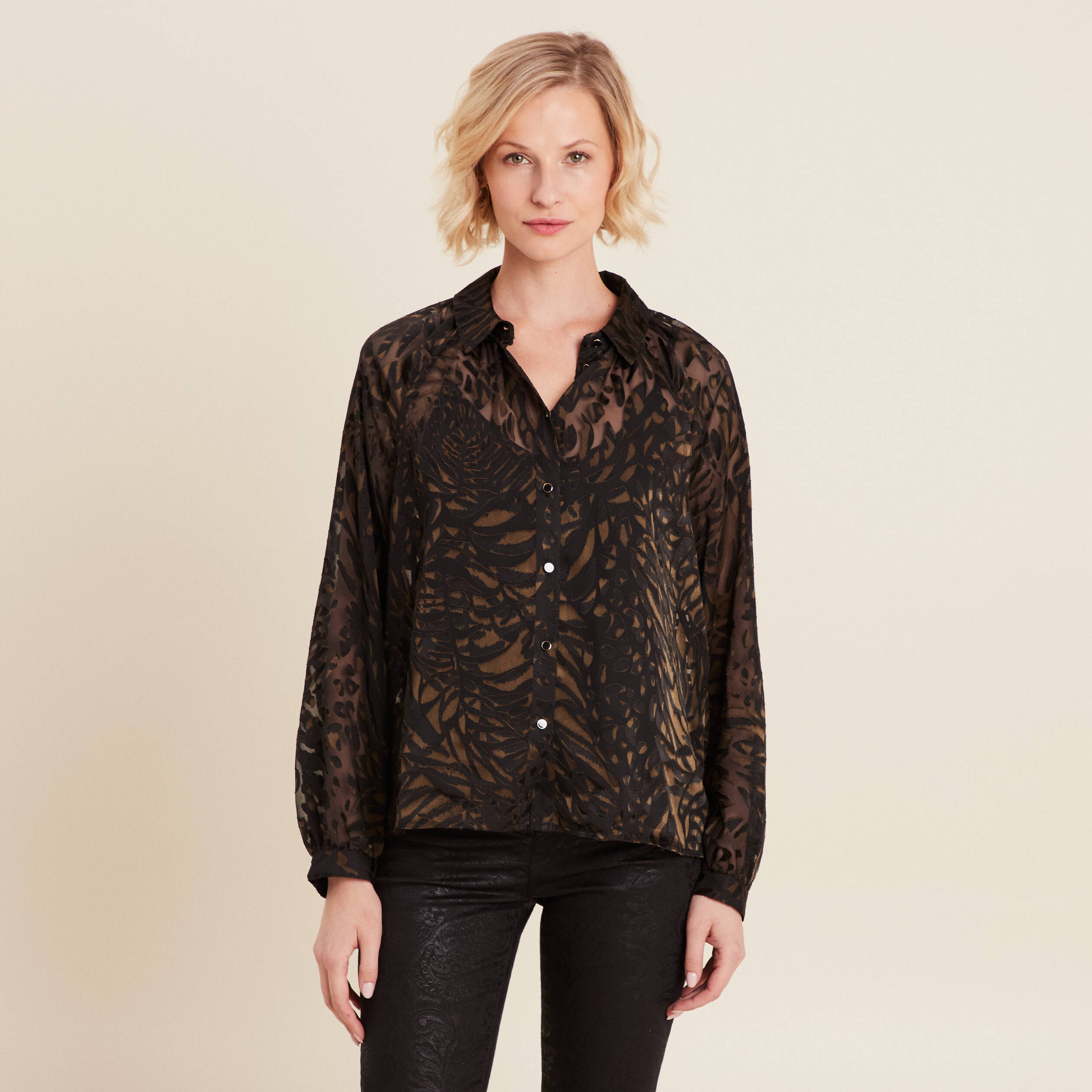 Chemise manches longues vert kaki femme