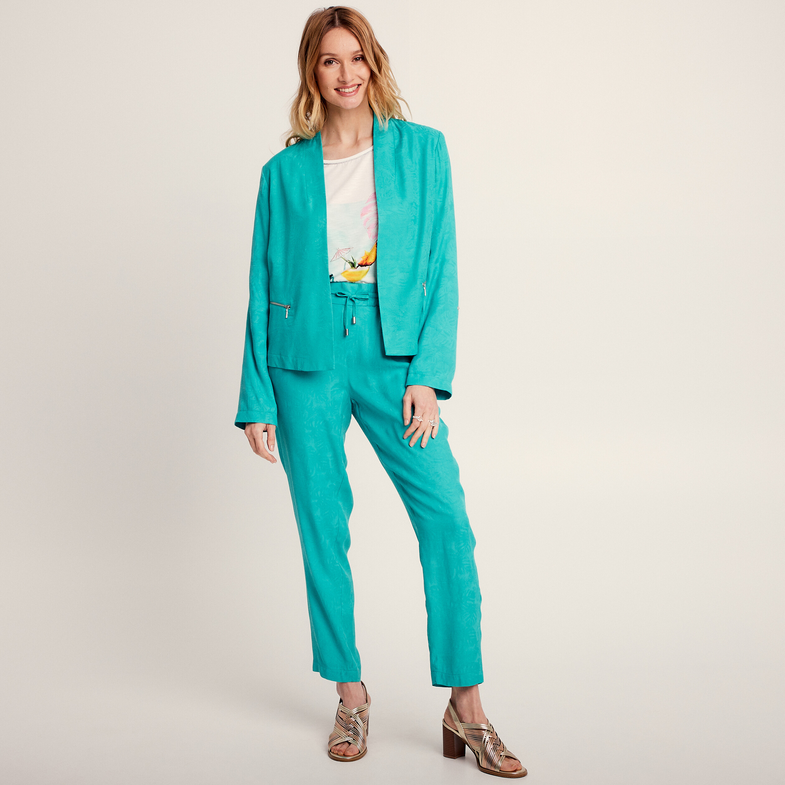 Veste droite fluide vert femme