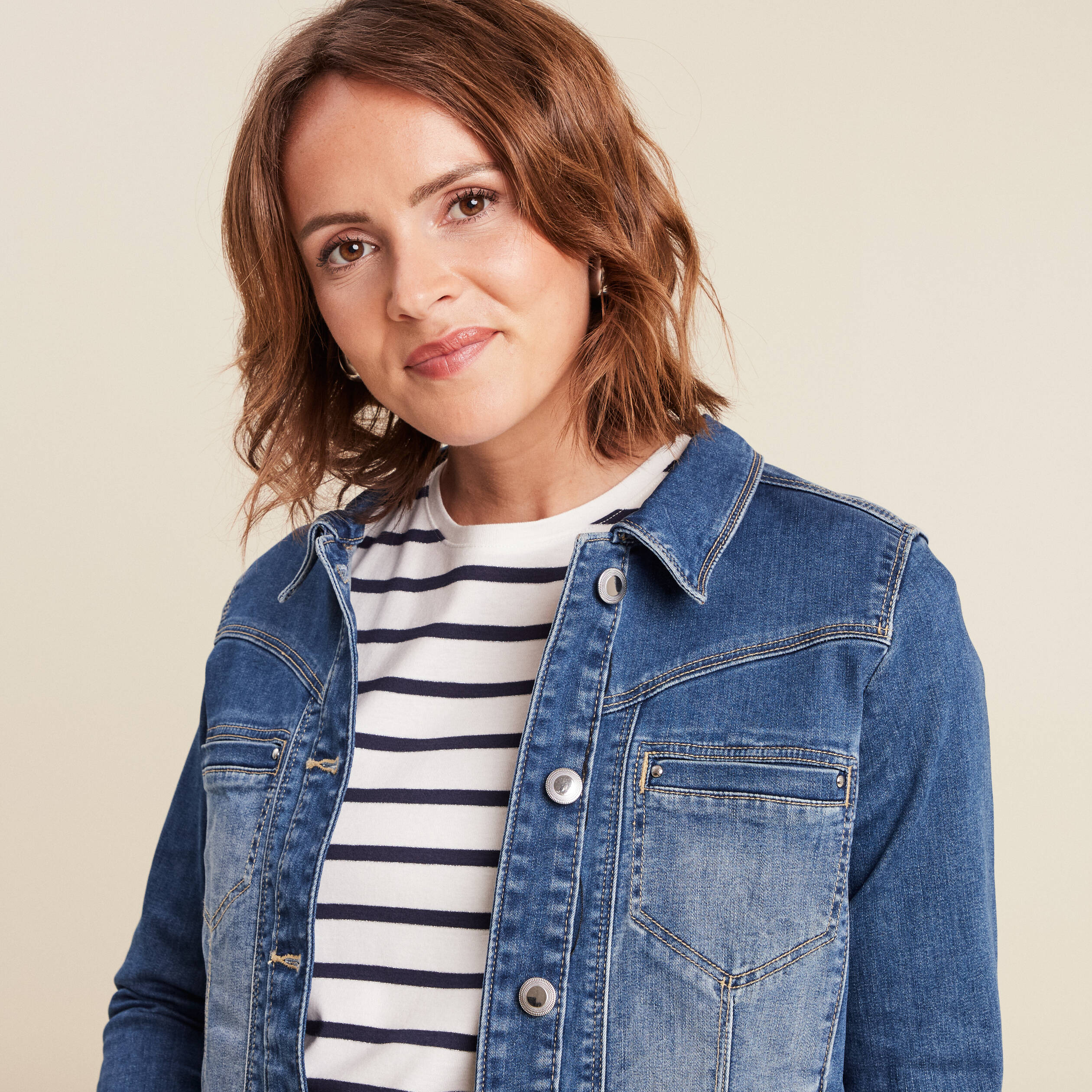 Blouson en jean denim double stone femme