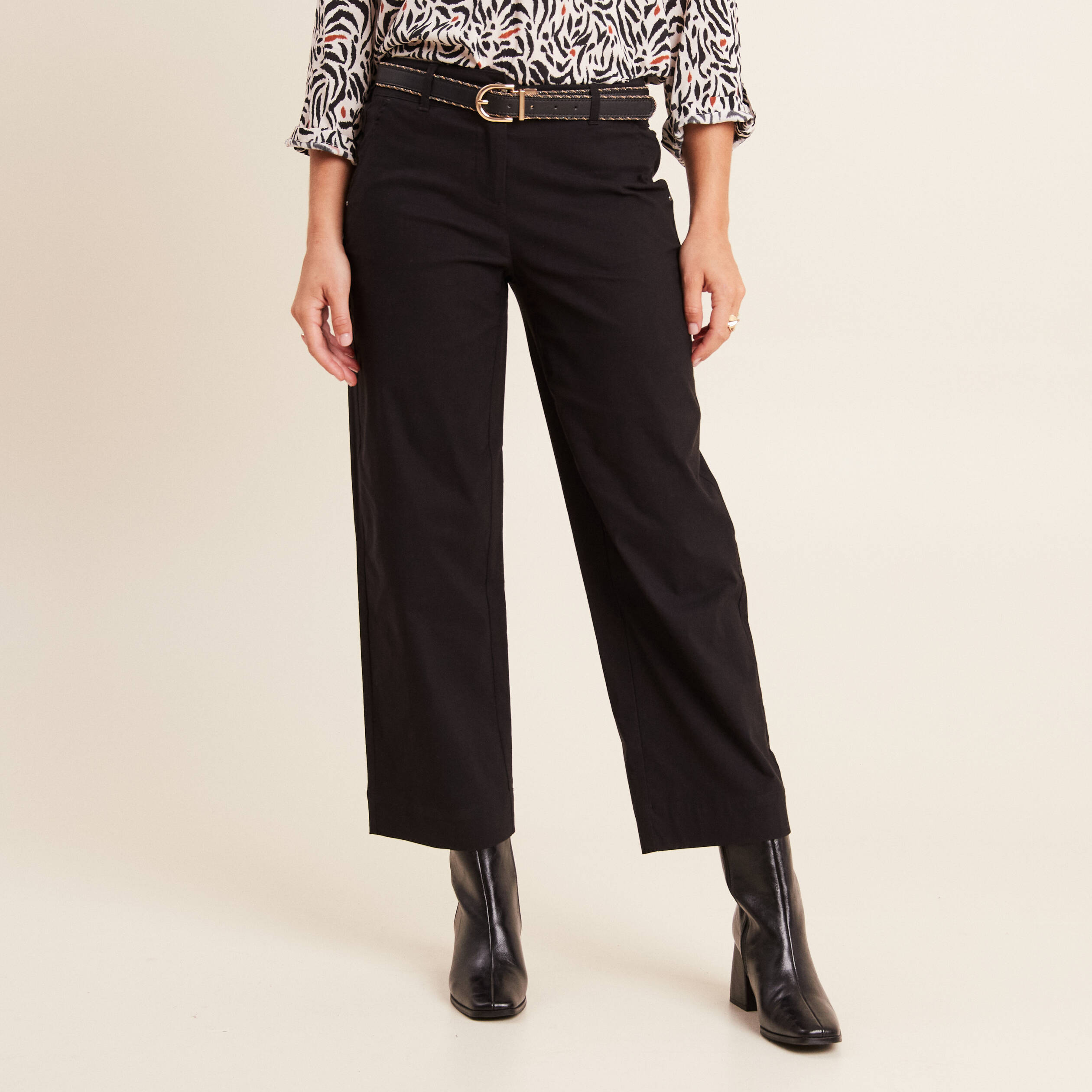 Pantalon large 7/8ème noir femme