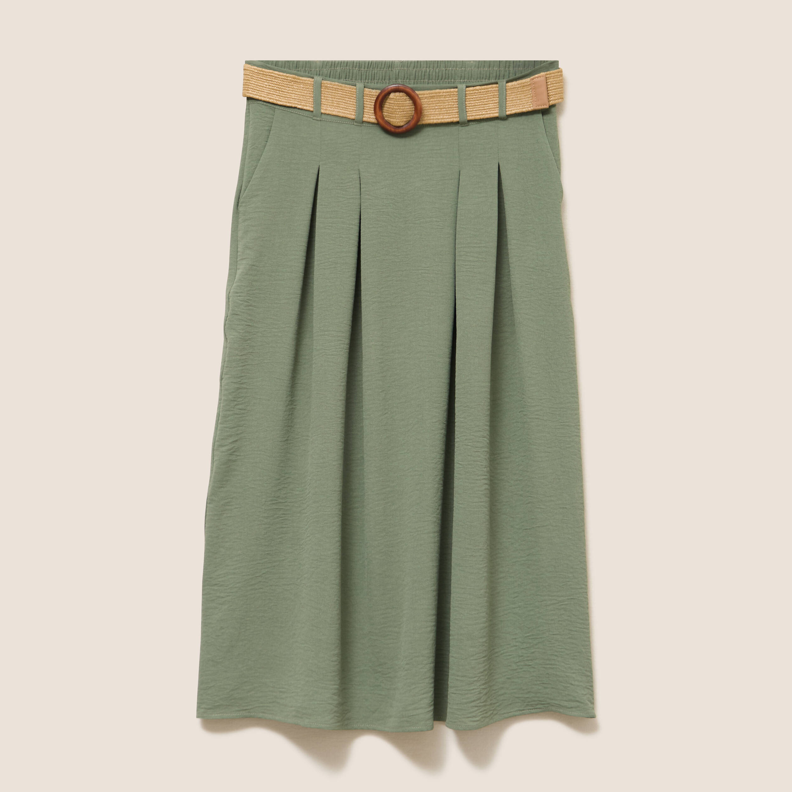 jupe longue evasee ceinturee vert kaki femme Jupe longue évasée ceinturée vert kaki femme