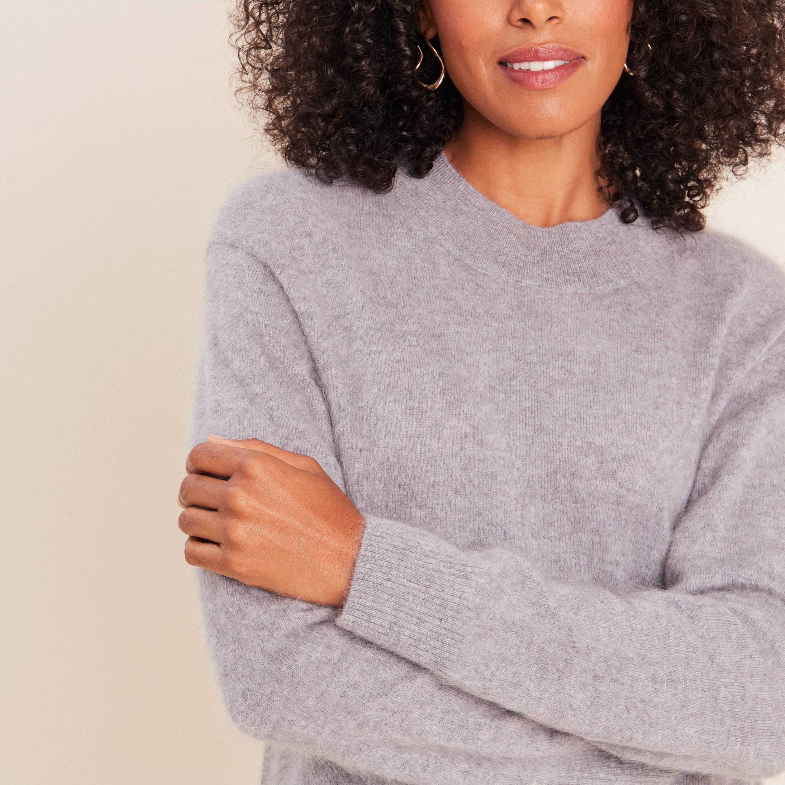 Pull cachemire col montant gris clair femme