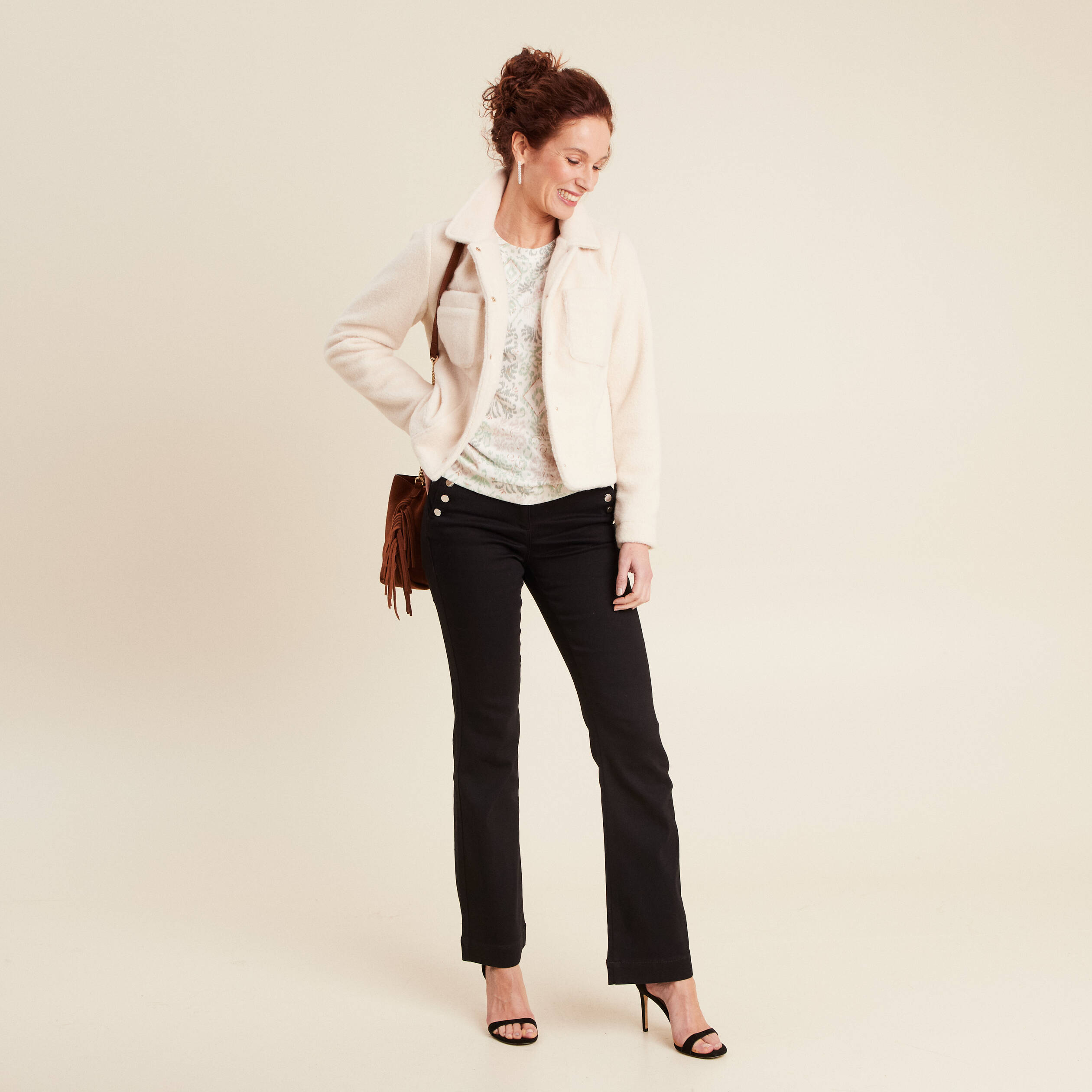 Veste droite bouclette ivoire femme