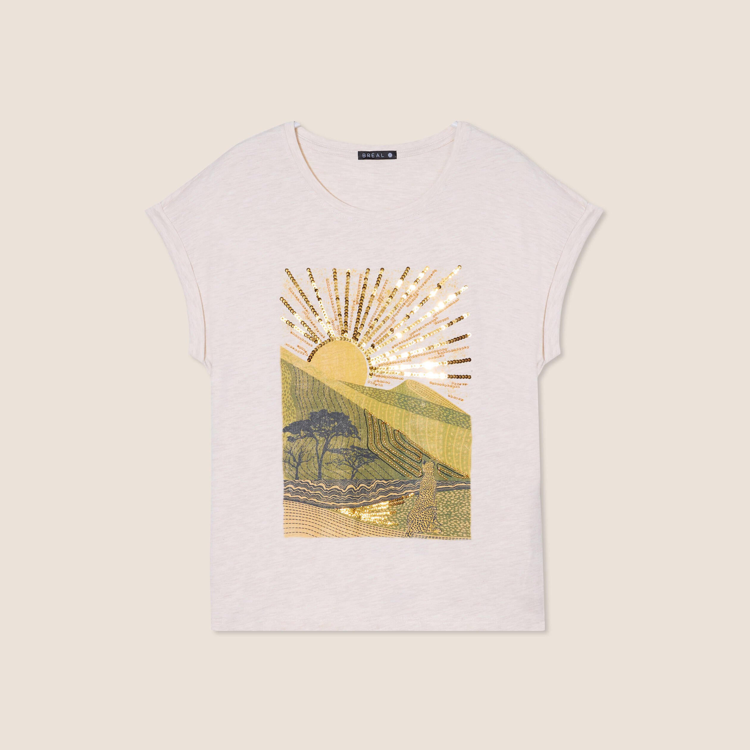 t shirt manches courtes perles sable femme T-shirt manches courtes perles sable femme