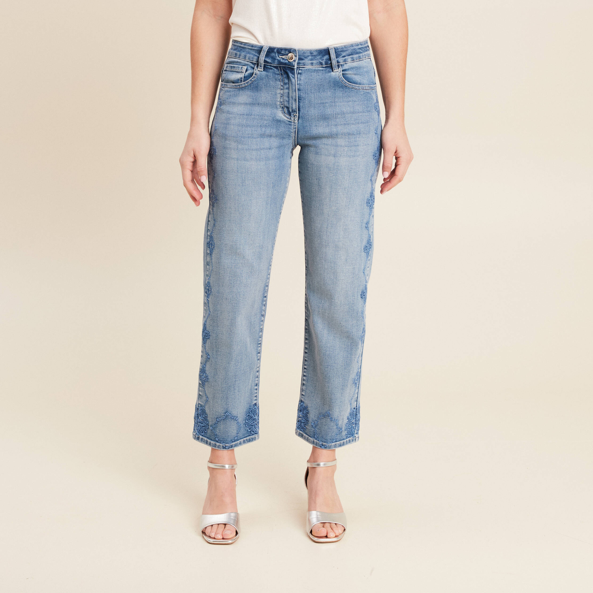 Jean large 7/8ème denim double stone femme