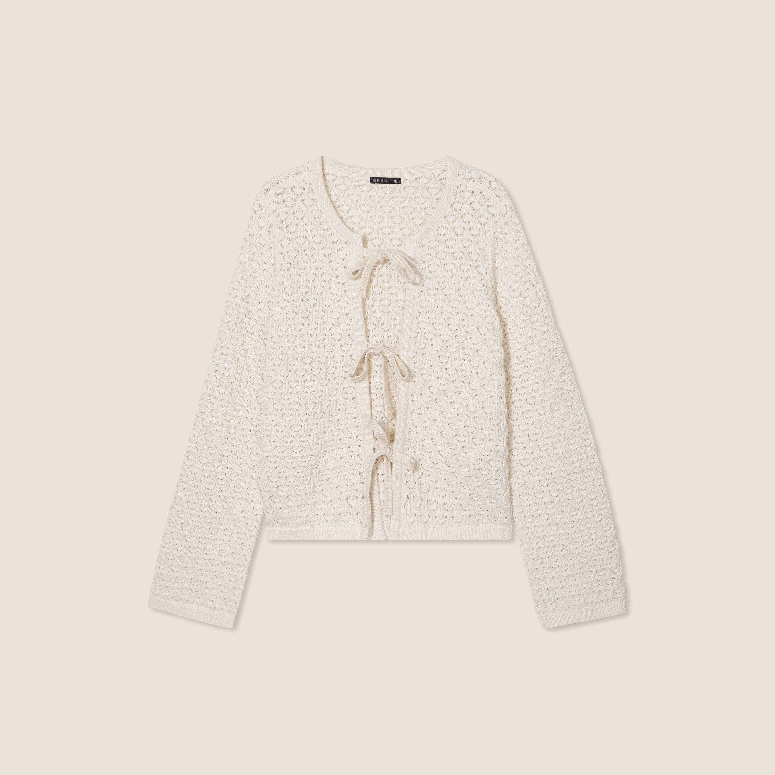 Gilet droit mi-long col V ecru femme
