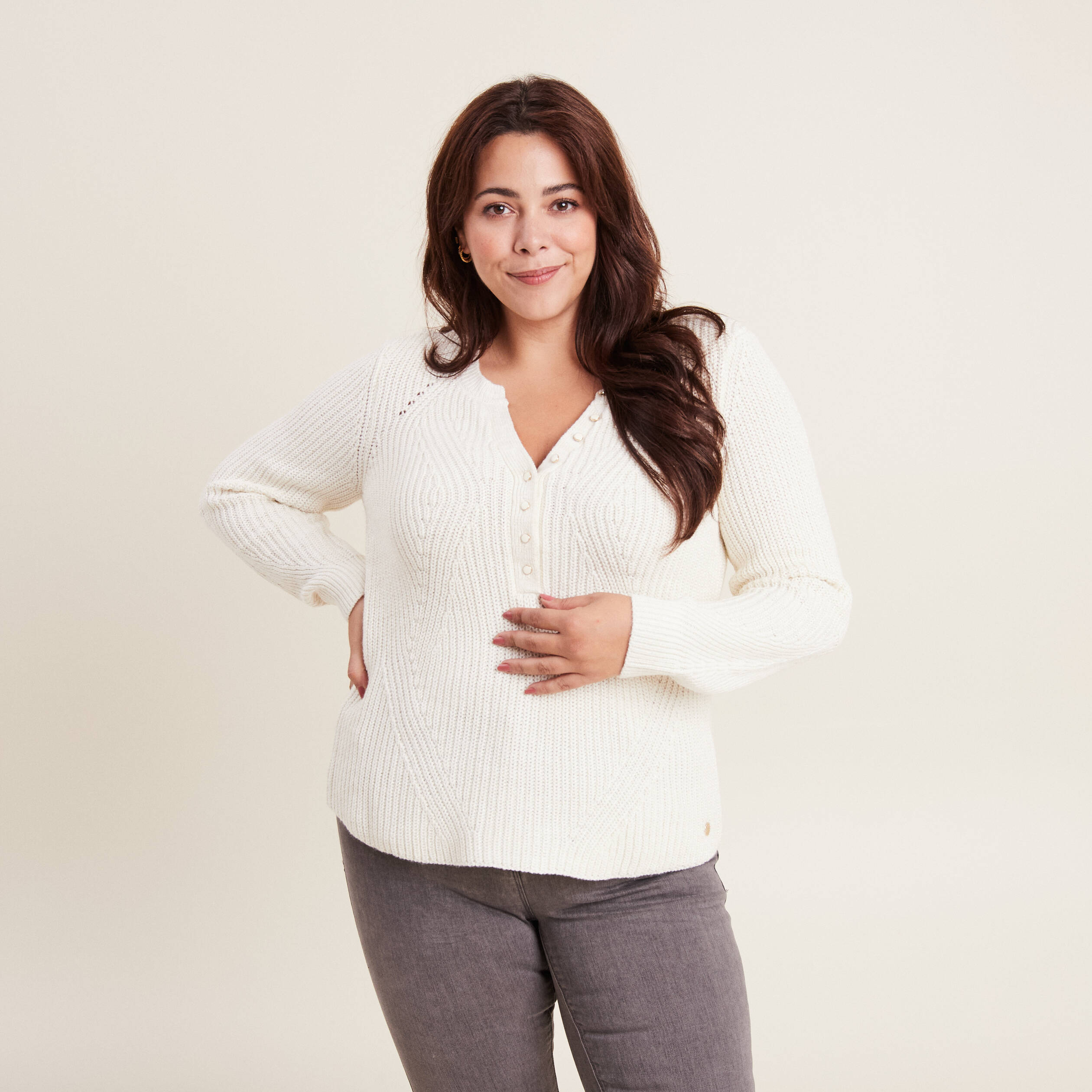 Pull manches longues ecru femme