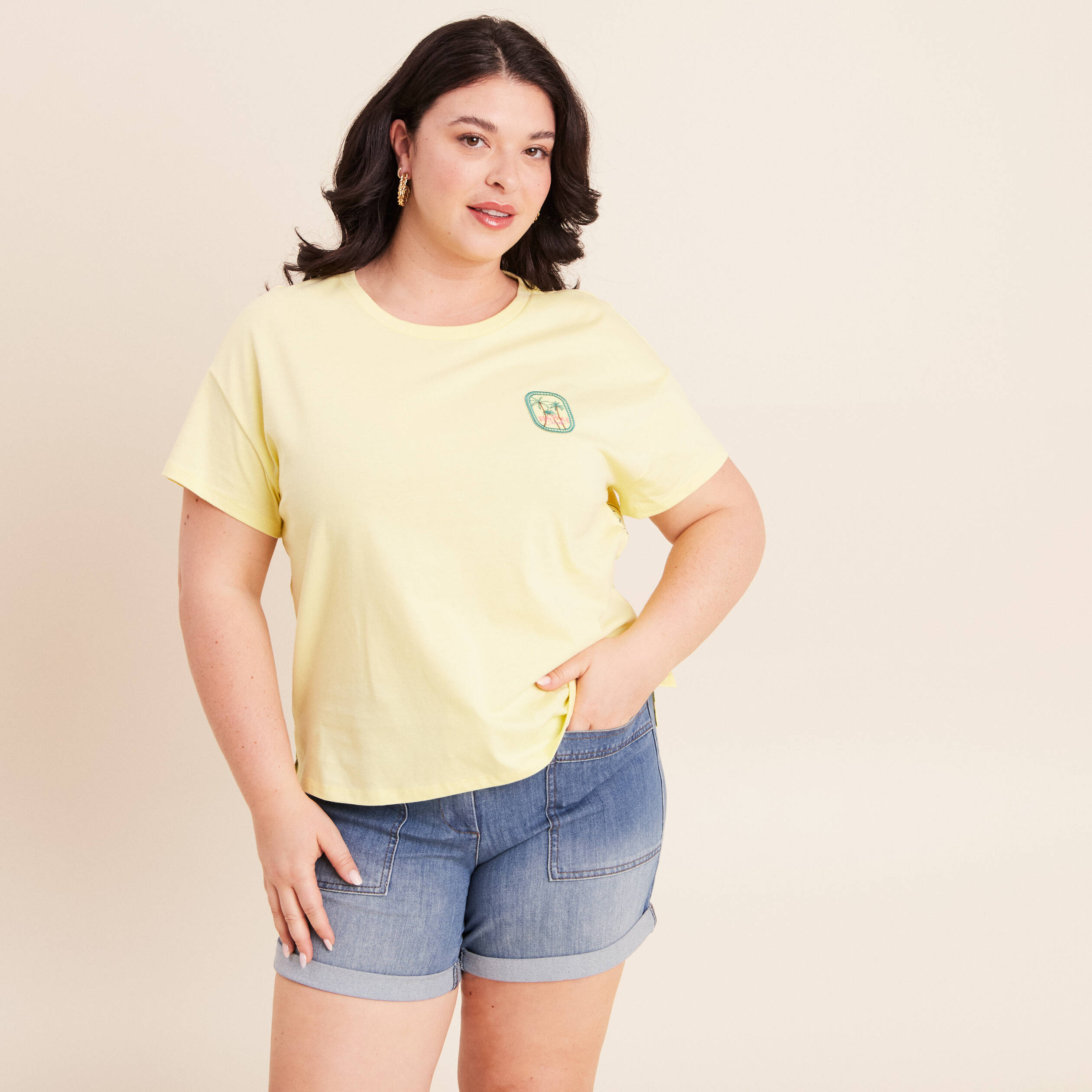 T-shirt droit manches courtes multicolore femme