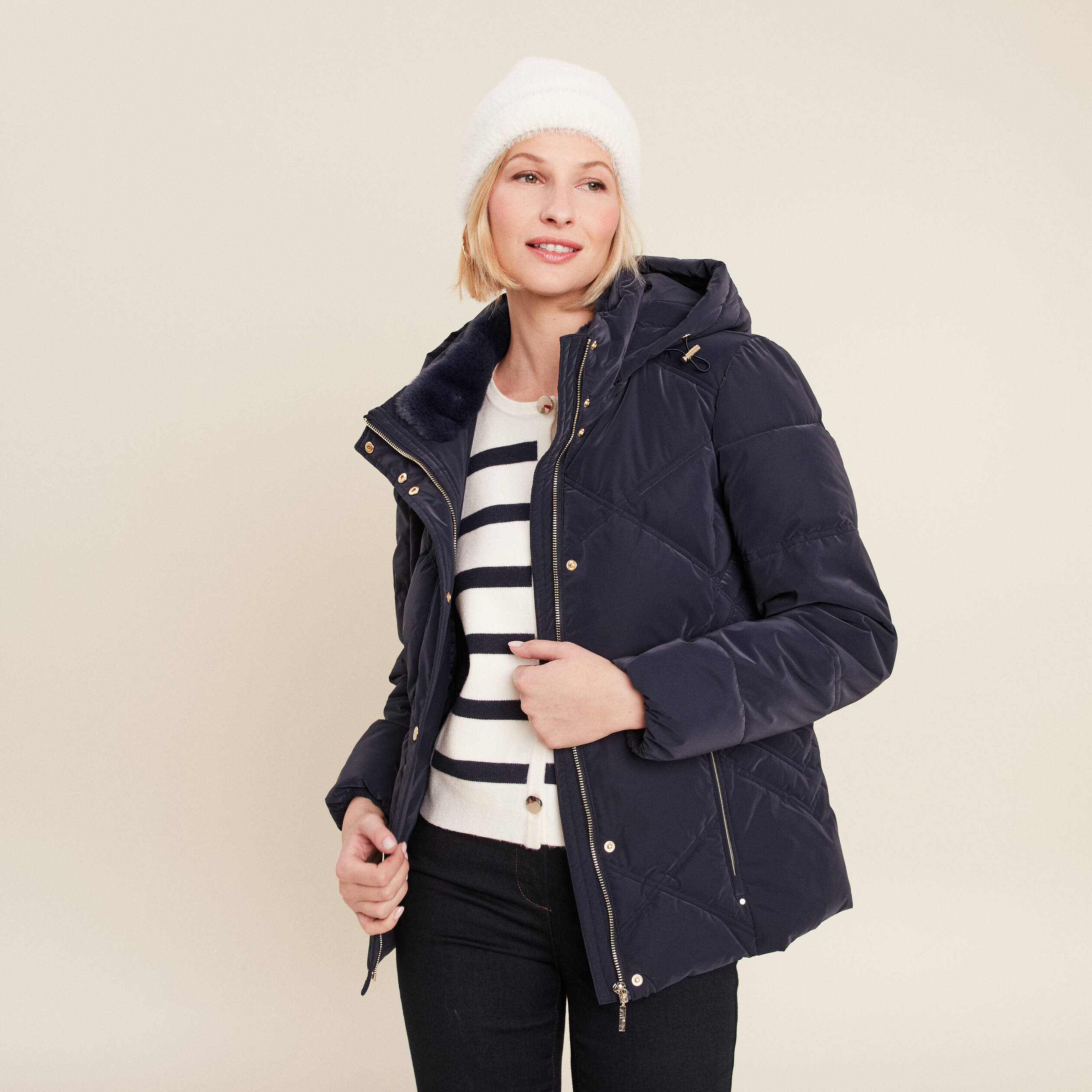 Parka Femme FatFace Taille 14, Bleue, En Coton, Avec Capuche Et Fermeture à Galon