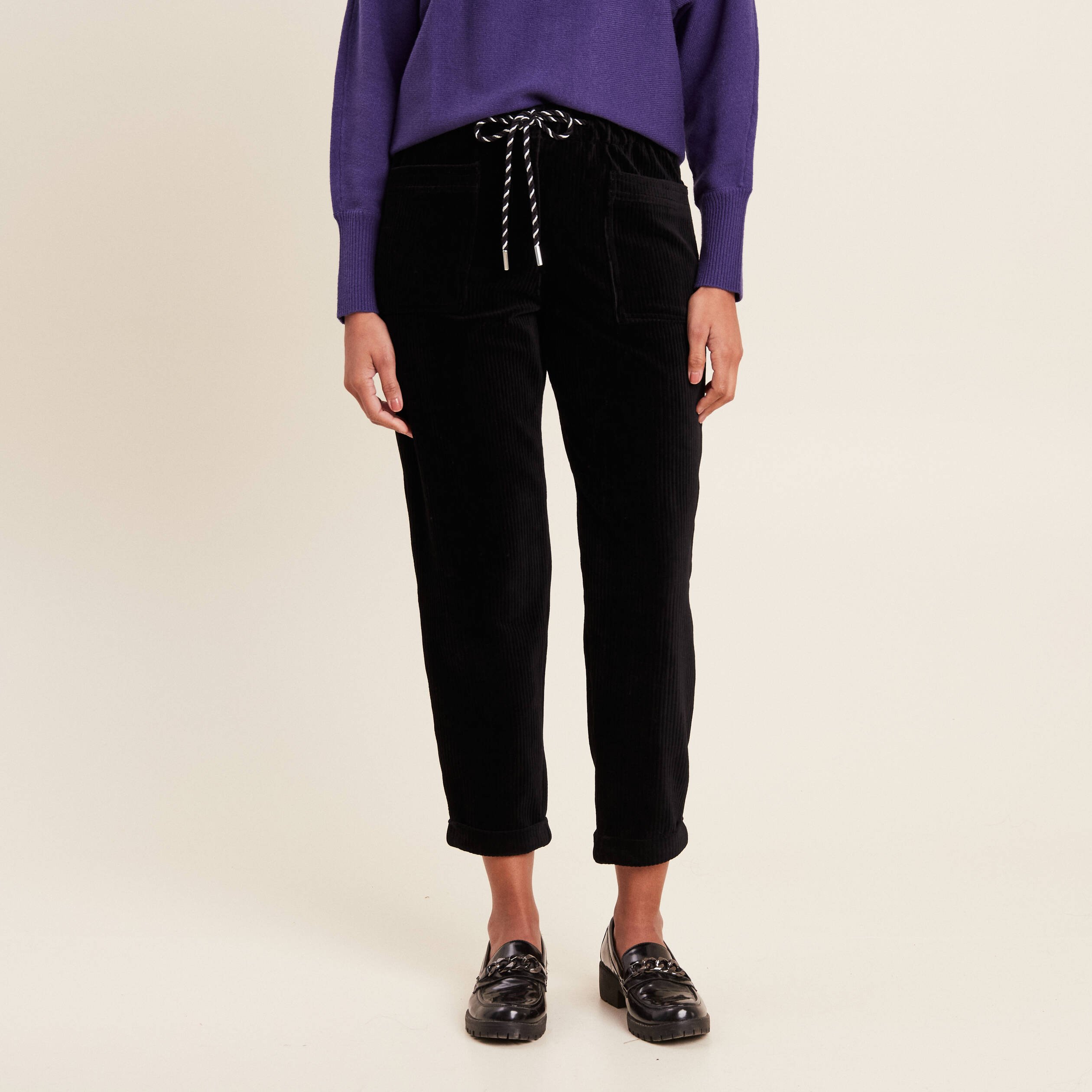 Pantalon paperbag velours noir femme