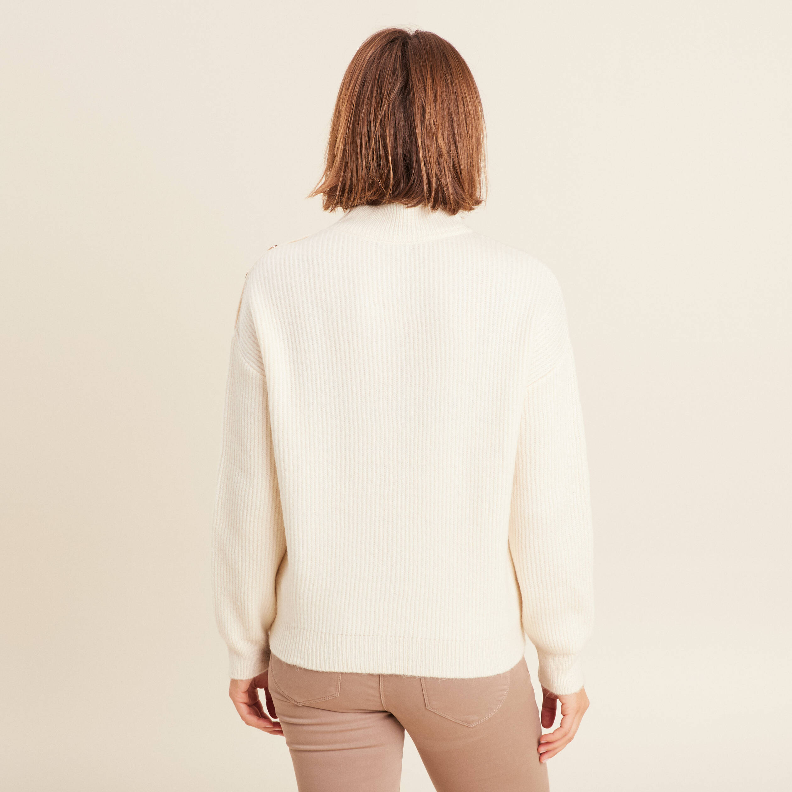 Pull manches longues ecru femme