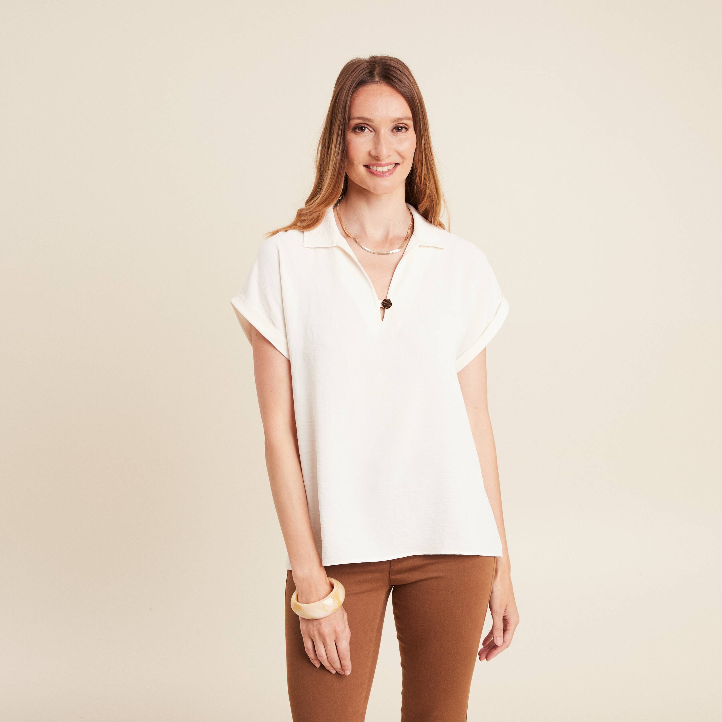 blouse manches courtes ecru femme Blouse manches courtes ecru femme