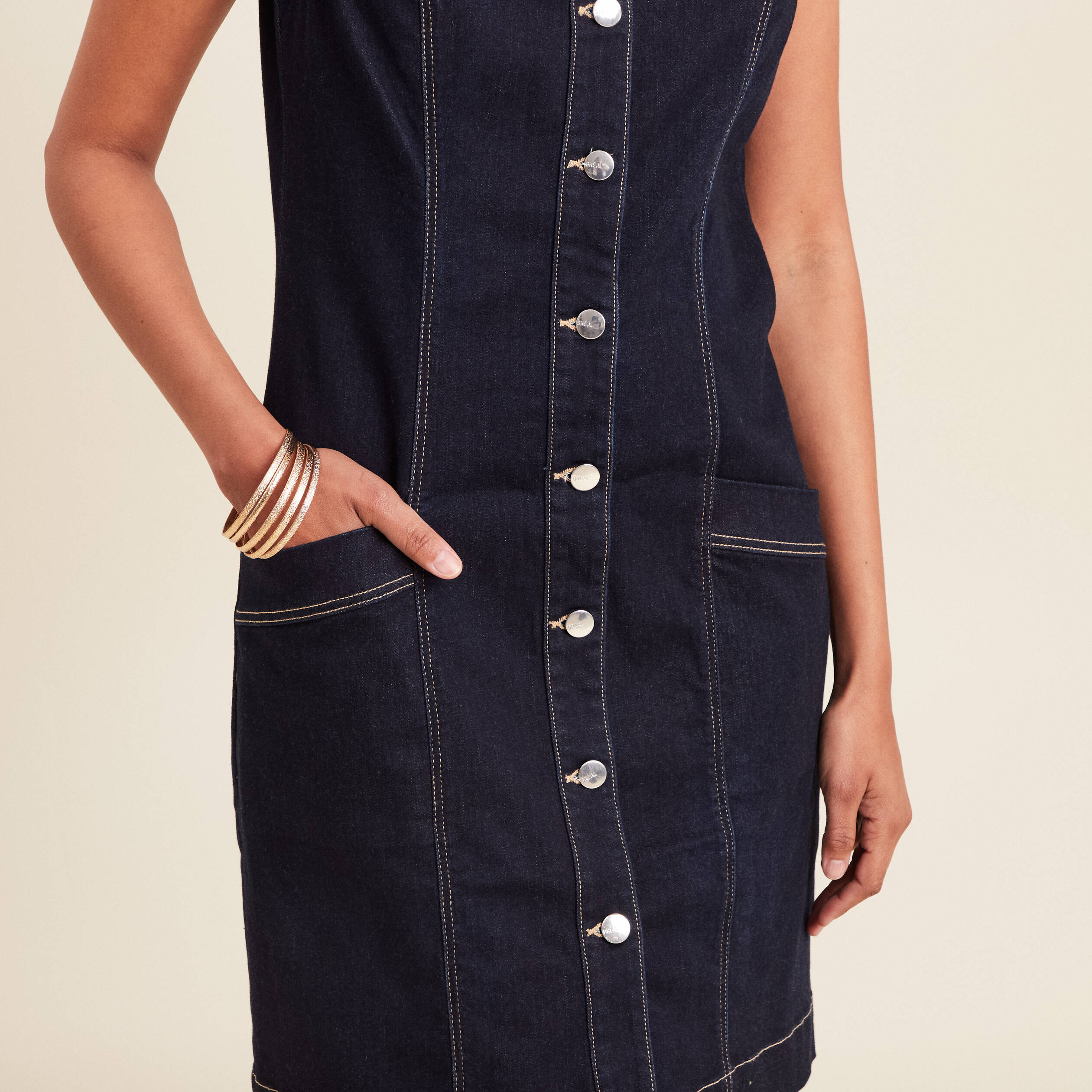 Robe droite en jean denim brut femme