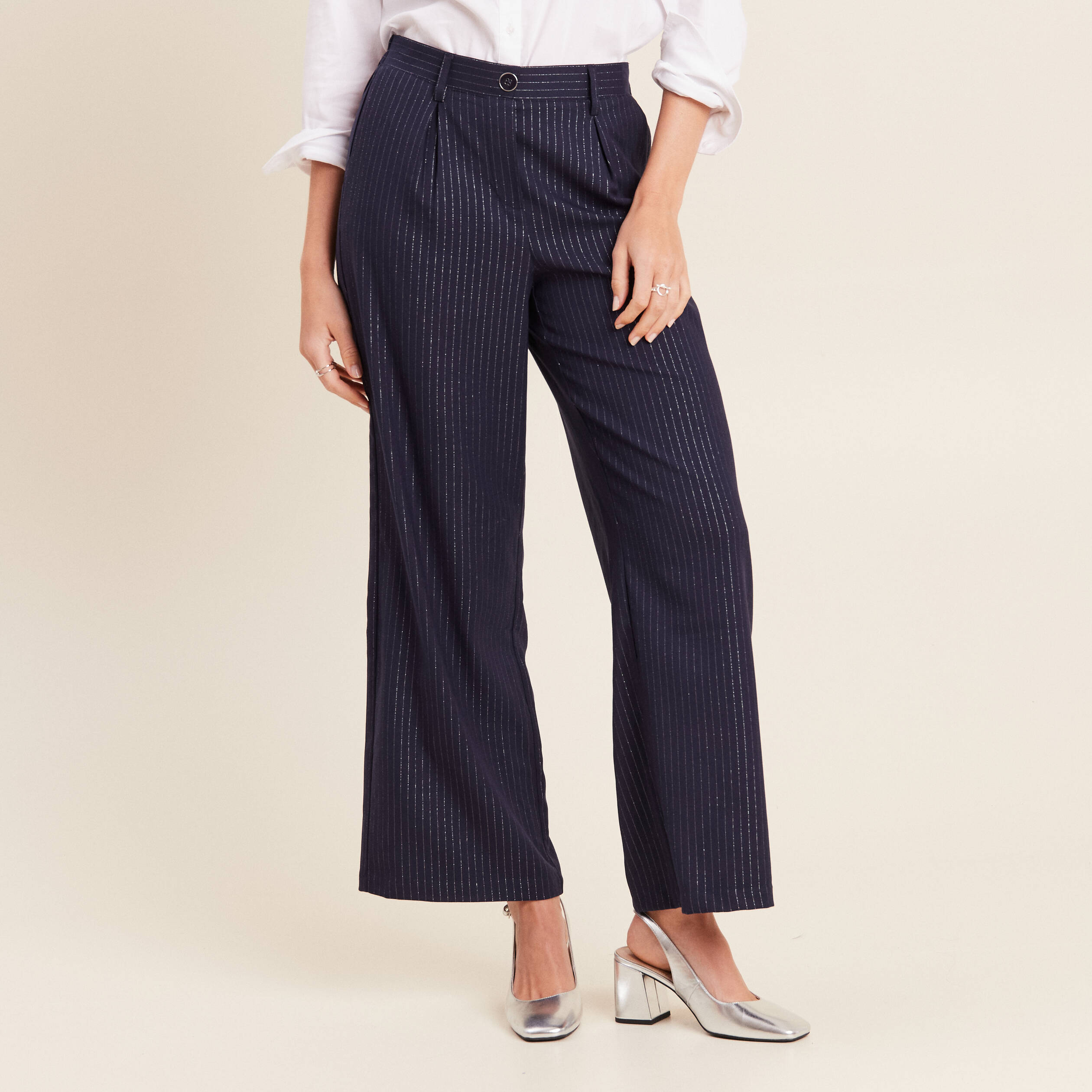 Pantalon large 7/8ème bleu foncé femme